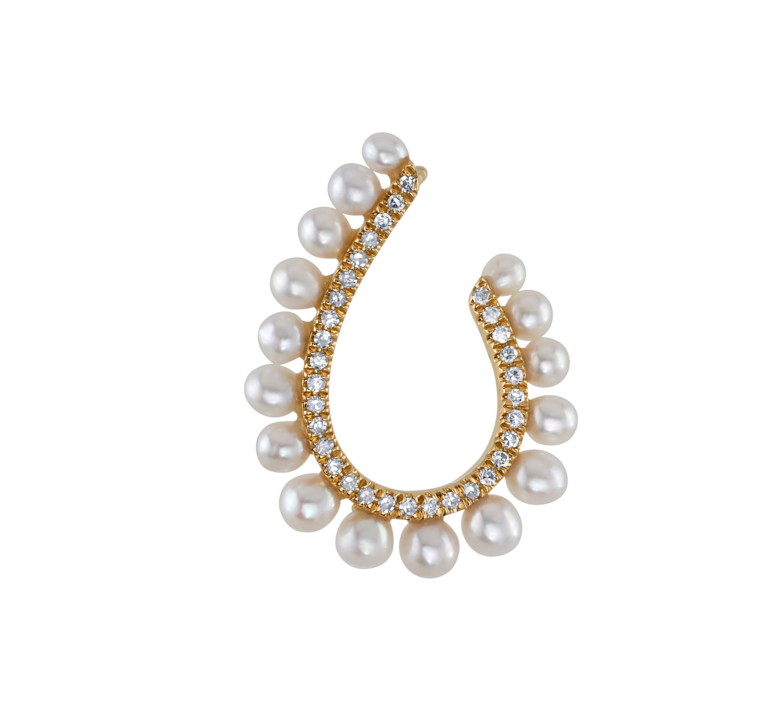 Pearl Hoop with Diamonds Hoops Earrings Roseark Deux Single Right  