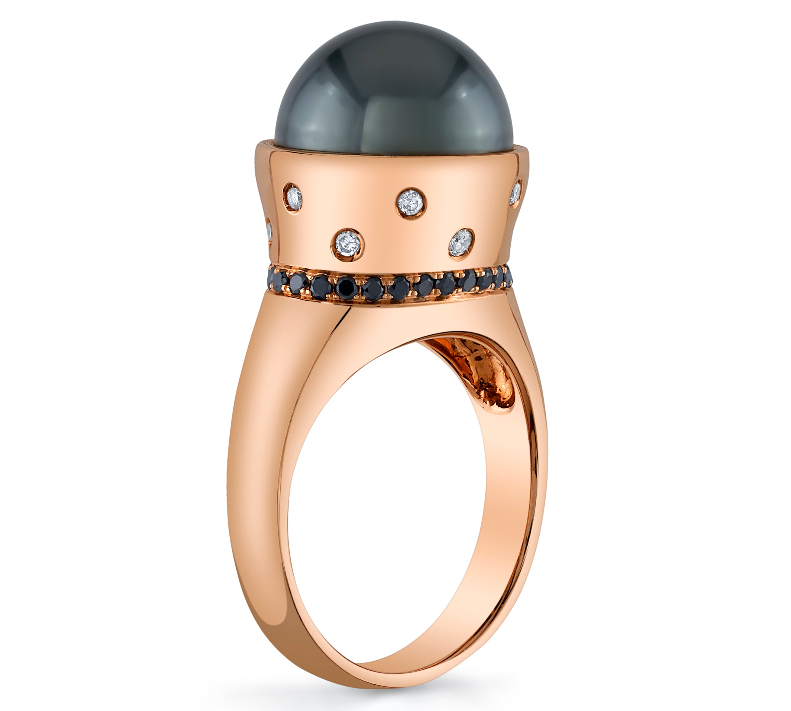 Black Pearl Ring, Rose Gold and Diamond Cocktail Ring Sale   
