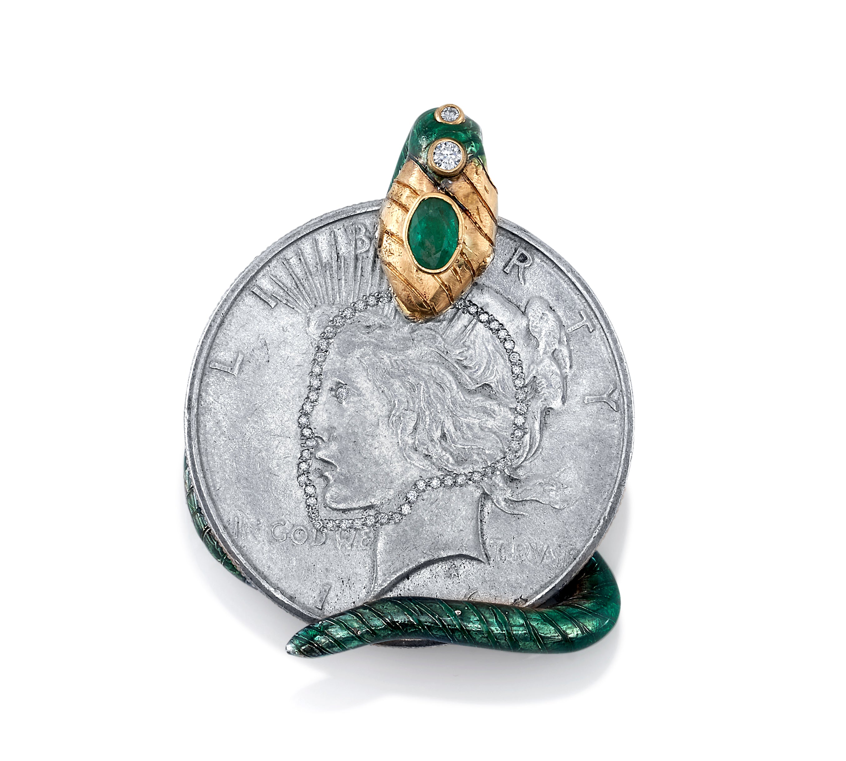 Emerald and Diamond Coin Pendant Pendant Stones of Character   