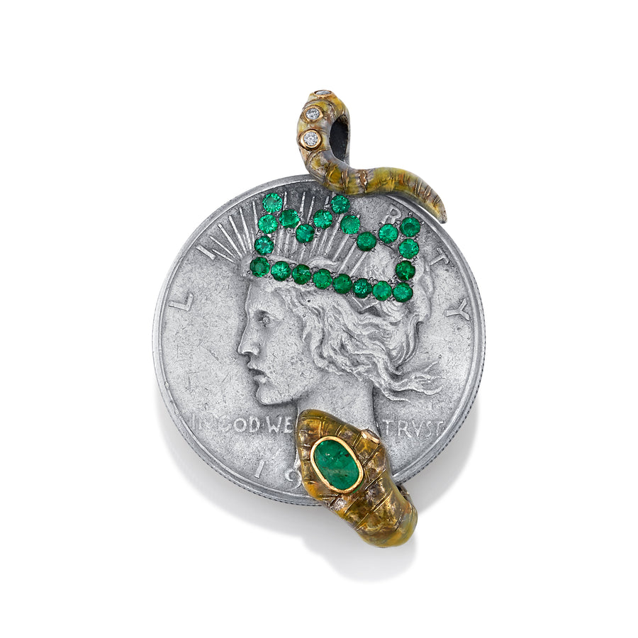Emerald Crown and Snake Coin Pendant Pendant Stones of Character   