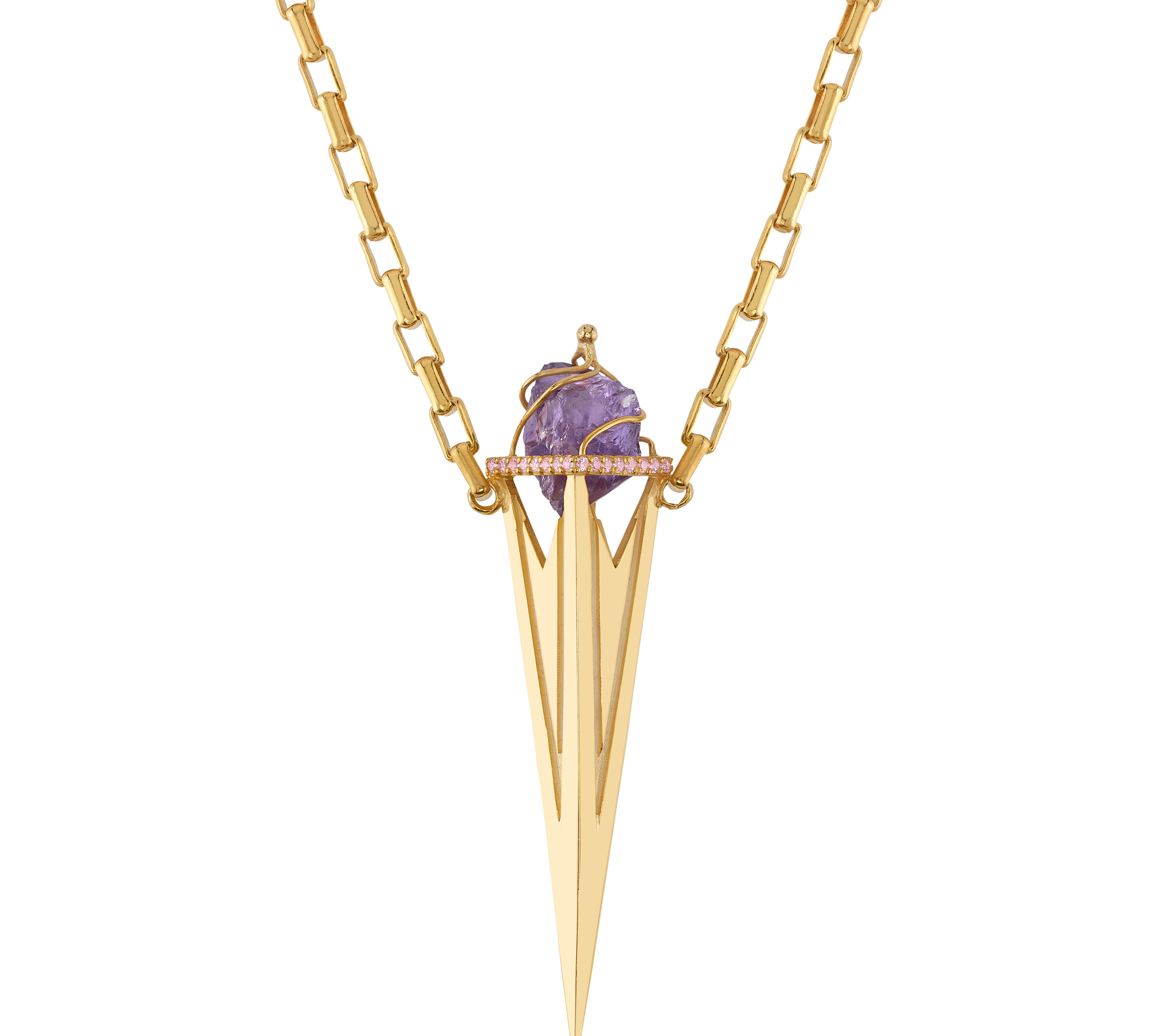 Asymmetrical Amethyst Stoned Stinger Necklace Pendant Queen Vee   
