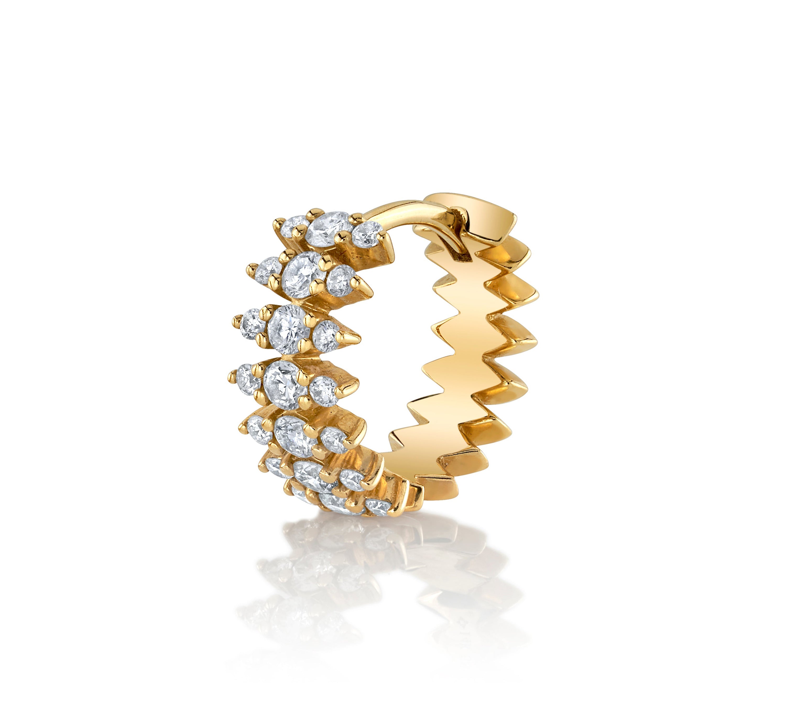 Diamond-Set Spike Huggie Huggie Earrings Roseark Deux Yellow Gold Single 