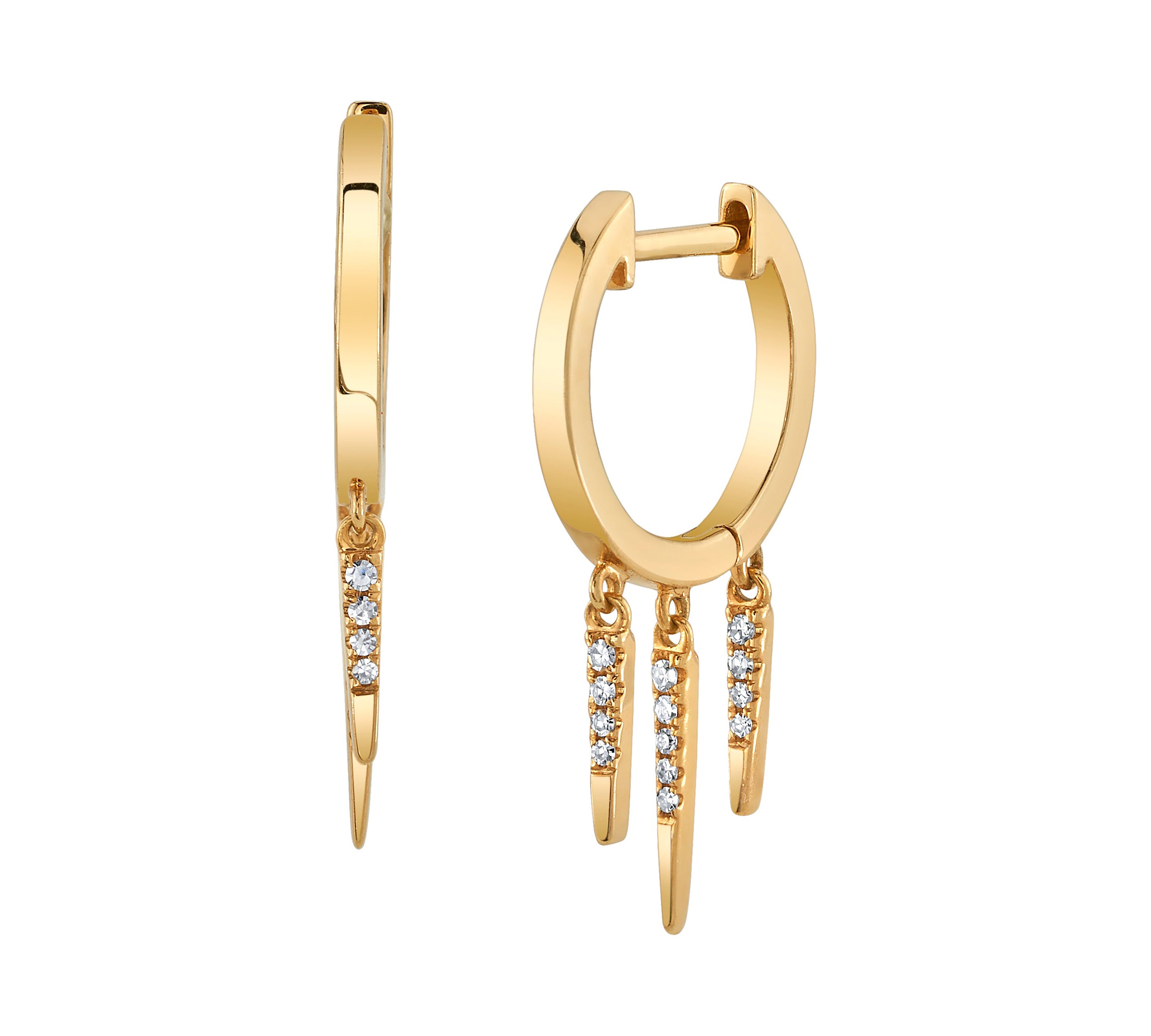 Diamond 3-Fringe Drop Huggie Huggie Earrings Roseark Deux Pair Yellow Gold 