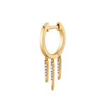 Diamond 3-Fringe Drop Huggie Huggie Earrings Roseark Deux Single Yellow Gold 