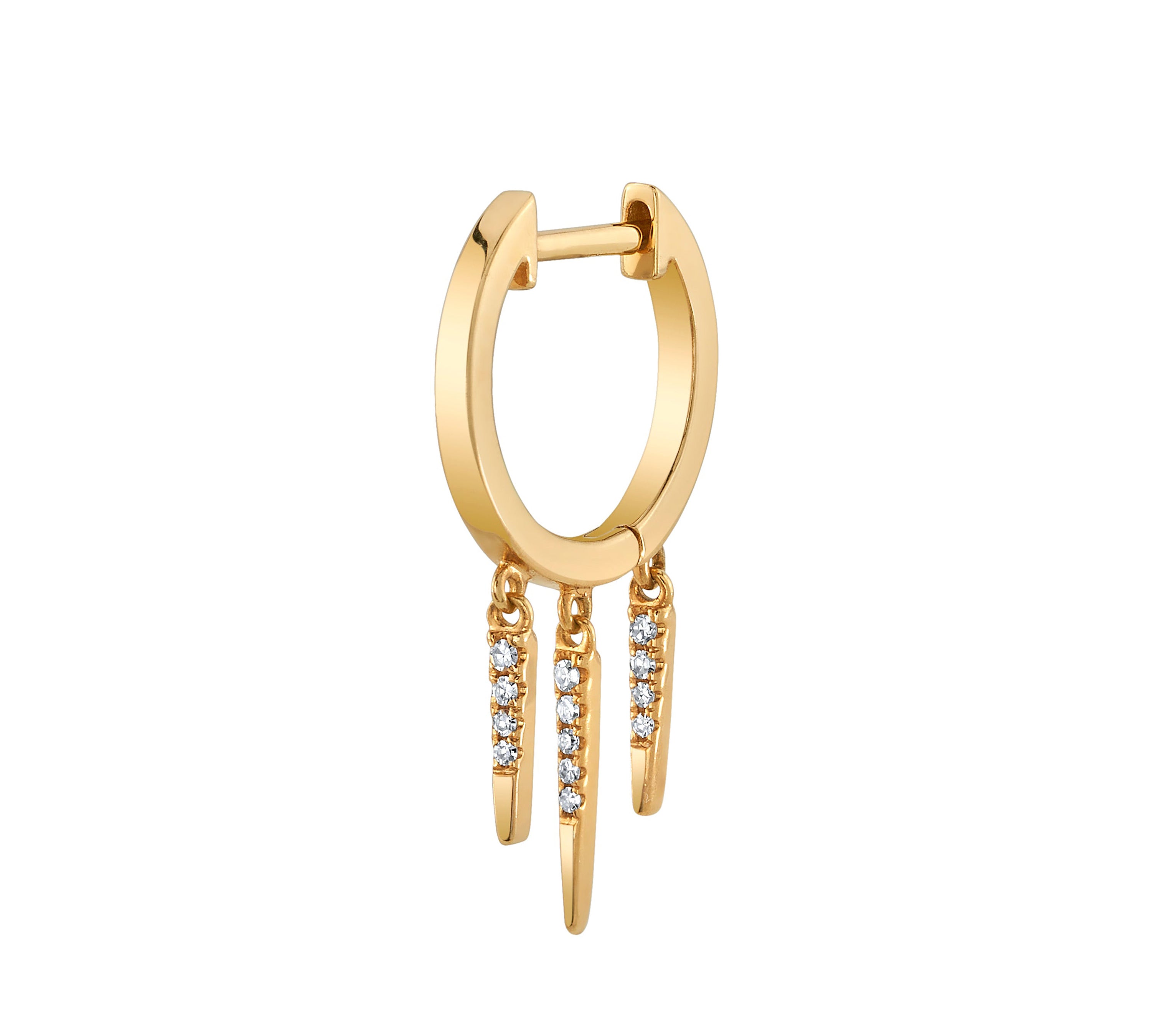 Diamond 3-Fringe Drop Huggie Huggie Earrings Roseark Deux Single Yellow Gold 