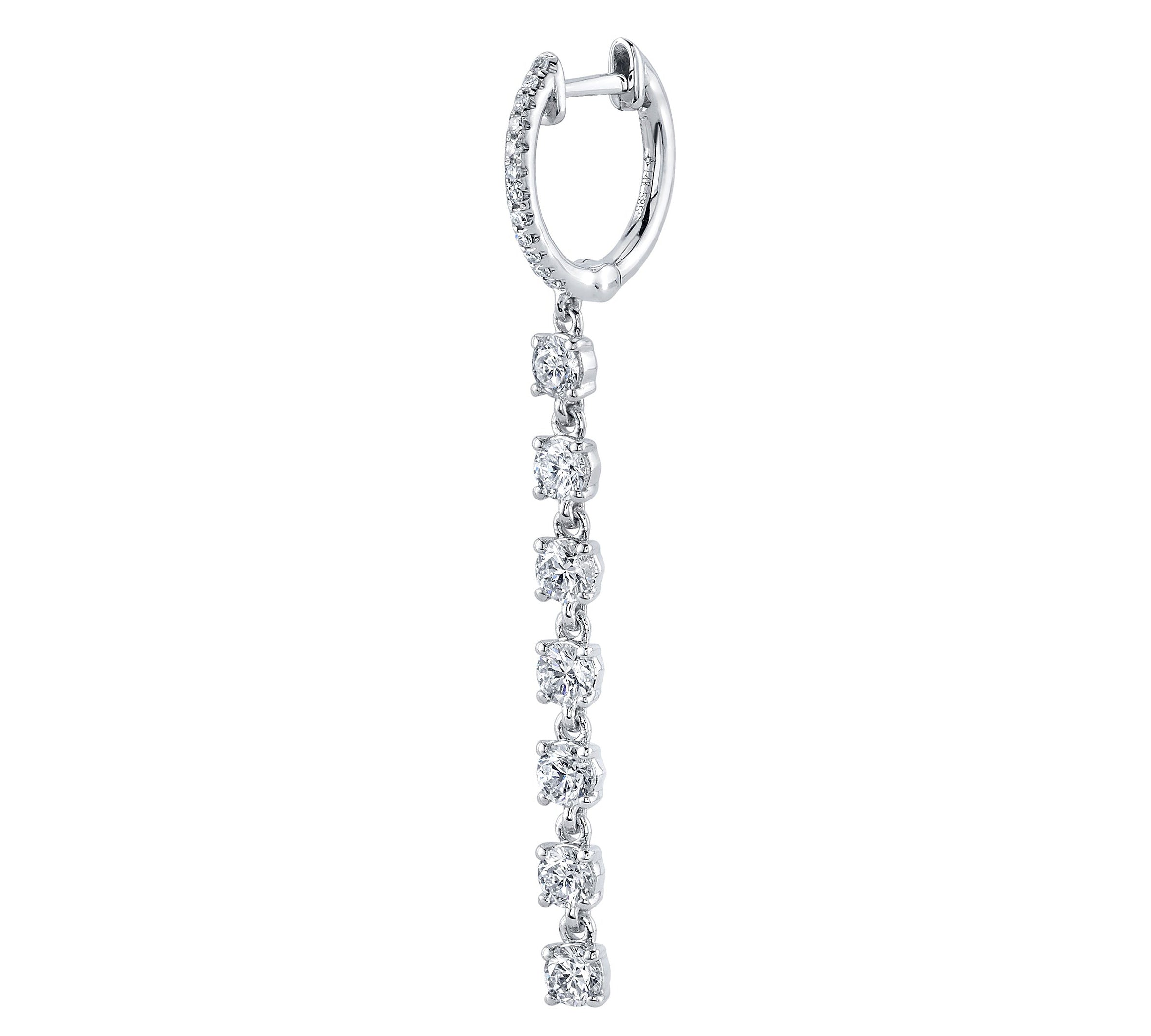 Long Diamond Drop Pave Huggie Drop Earrings Roseark Deux Single  