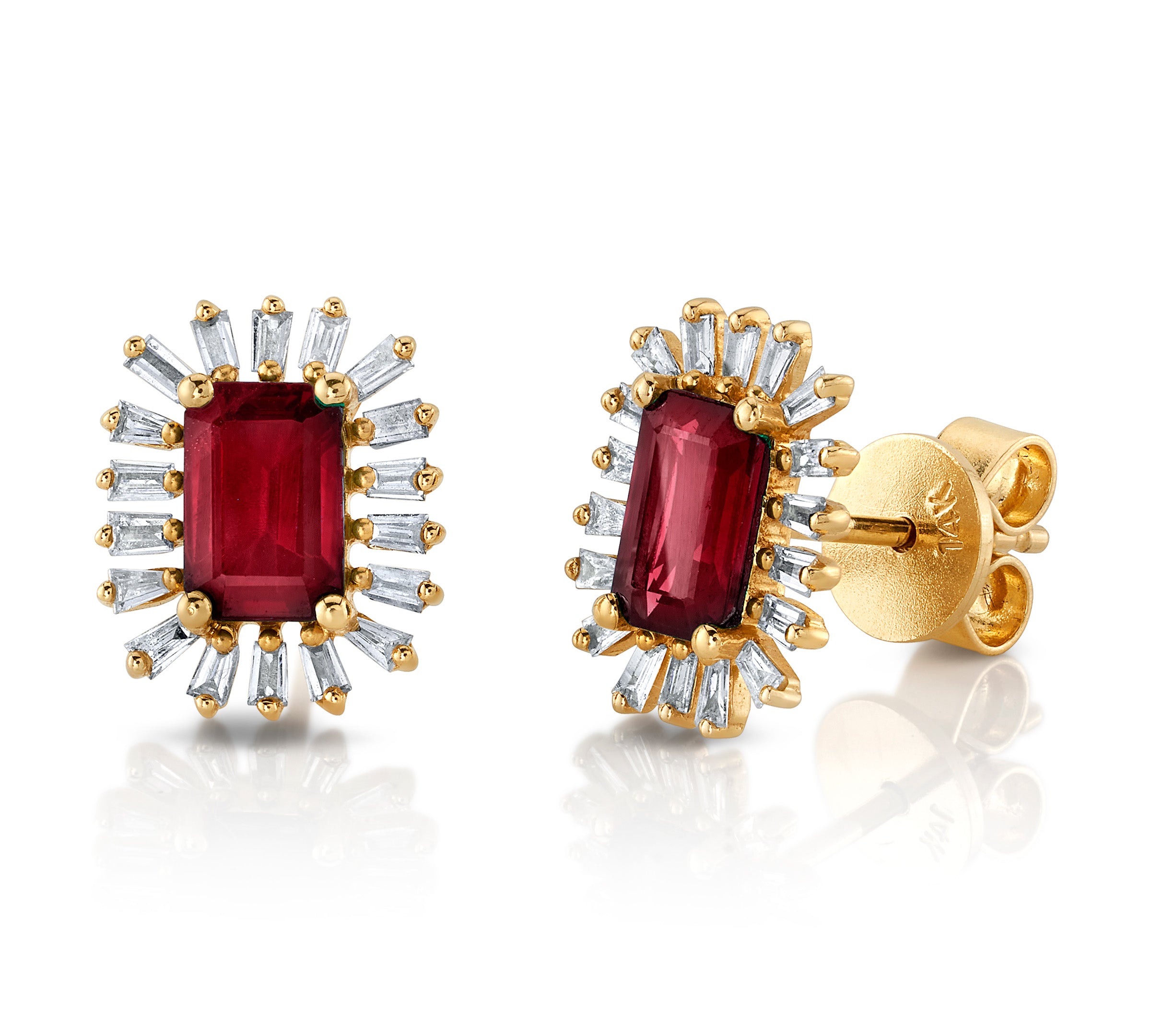 Spike Baguette Diamond Stone Earring, Pair Stud Earrings Roseark Deux Ruby  