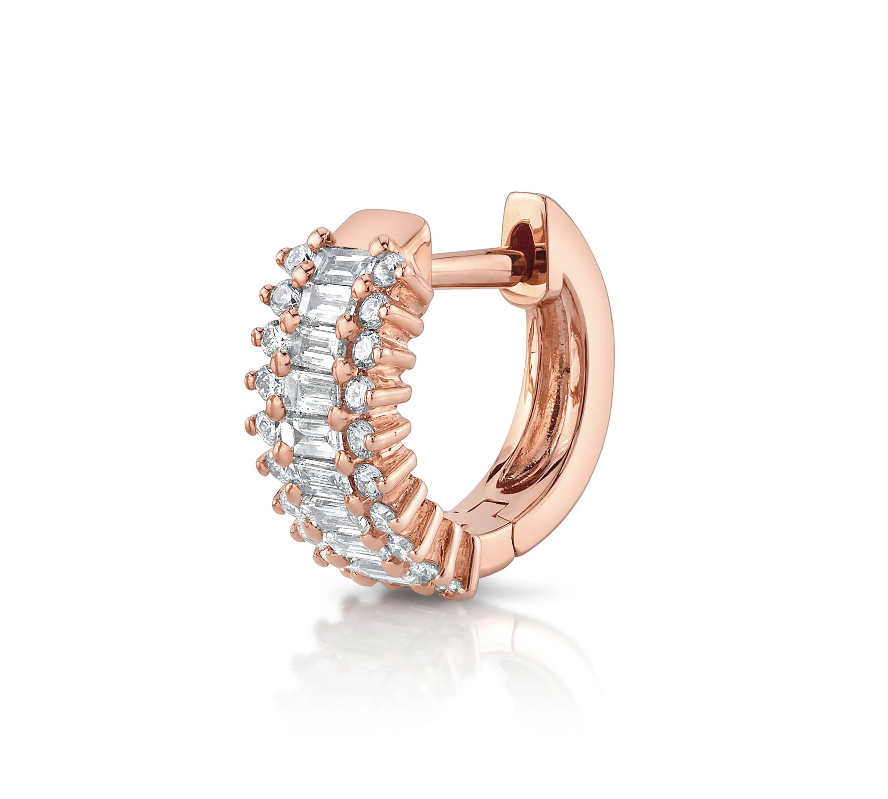 Baguette Diamond Railway Huggie Huggie Earrings Roseark Deux Single Rose Gold 