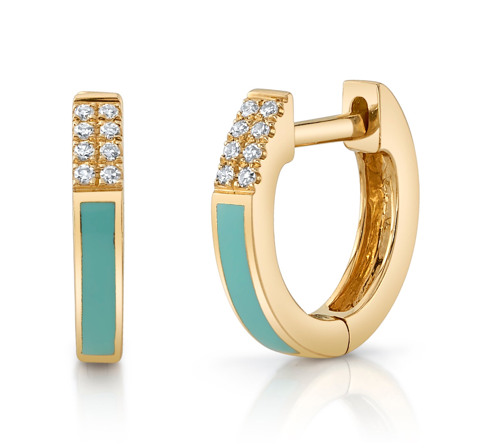 Enamel Diamond Huggie Huggie Earrings Roseark Deux Turquoise Enamel Pair 