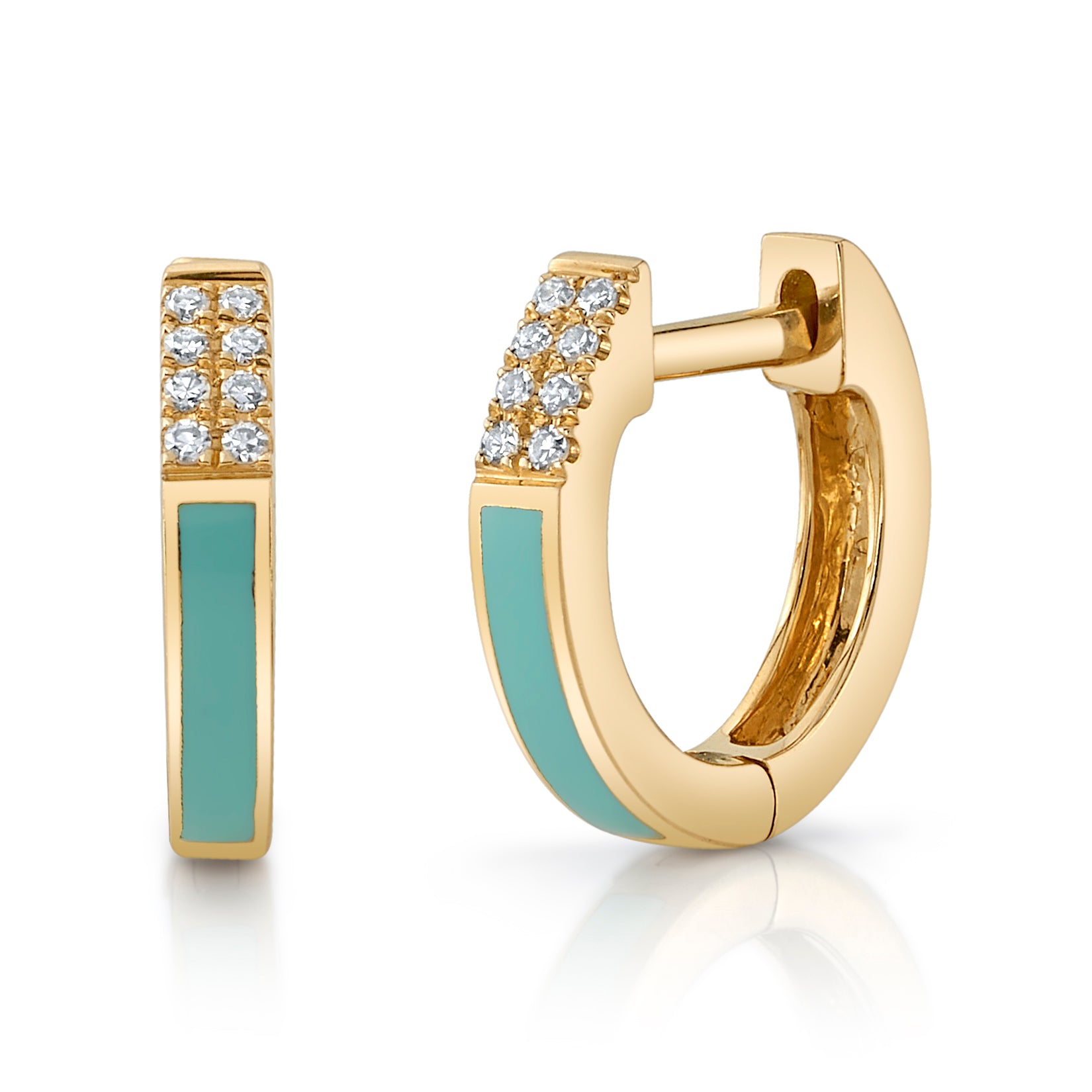 Enamel Diamond Huggie Huggie Earrings Roseark Deux Turquoise Enamel Pair 