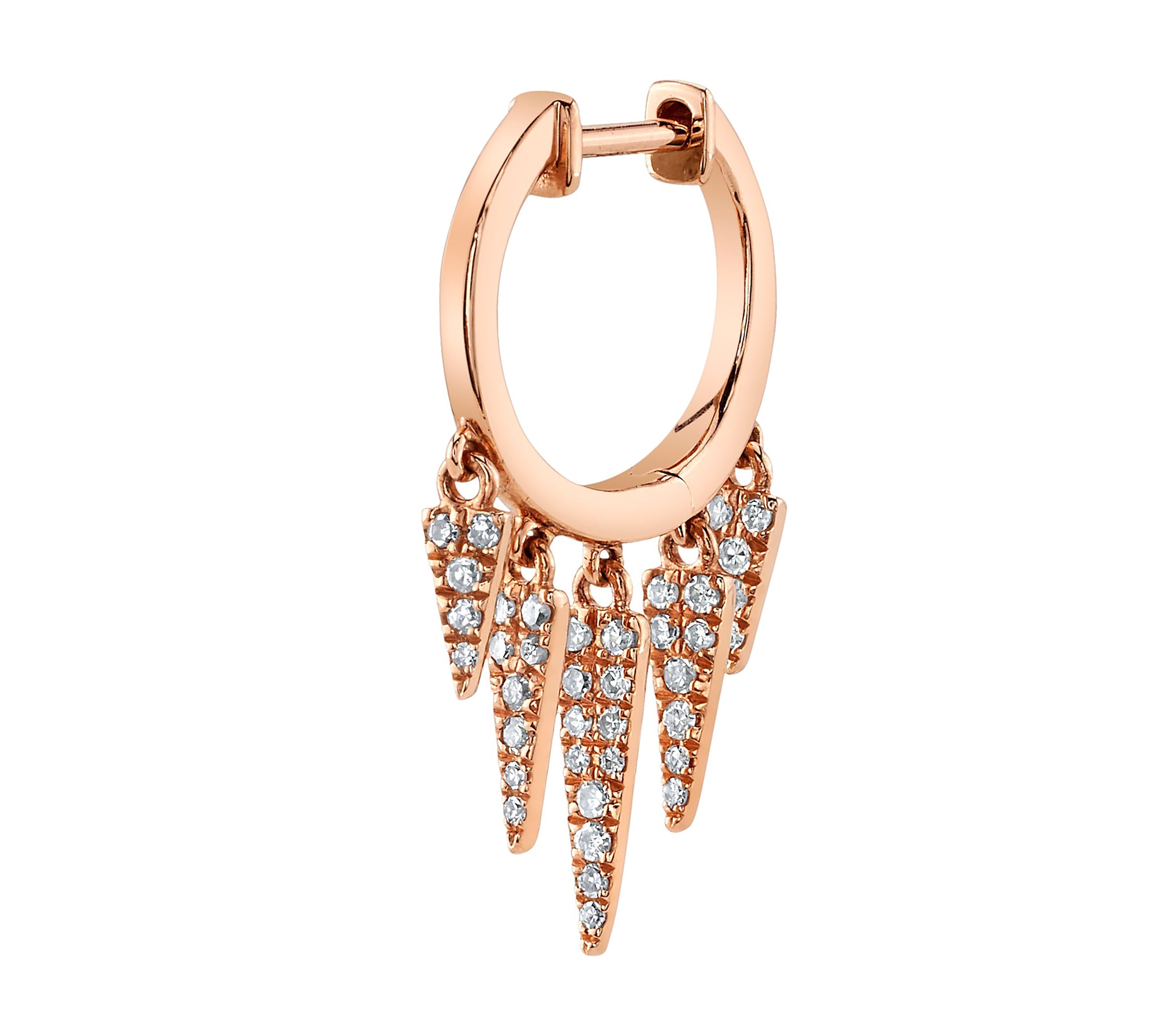 Five Diamond Fringe Drops Huggie Huggies Roseark Deux Rose Gold Single 