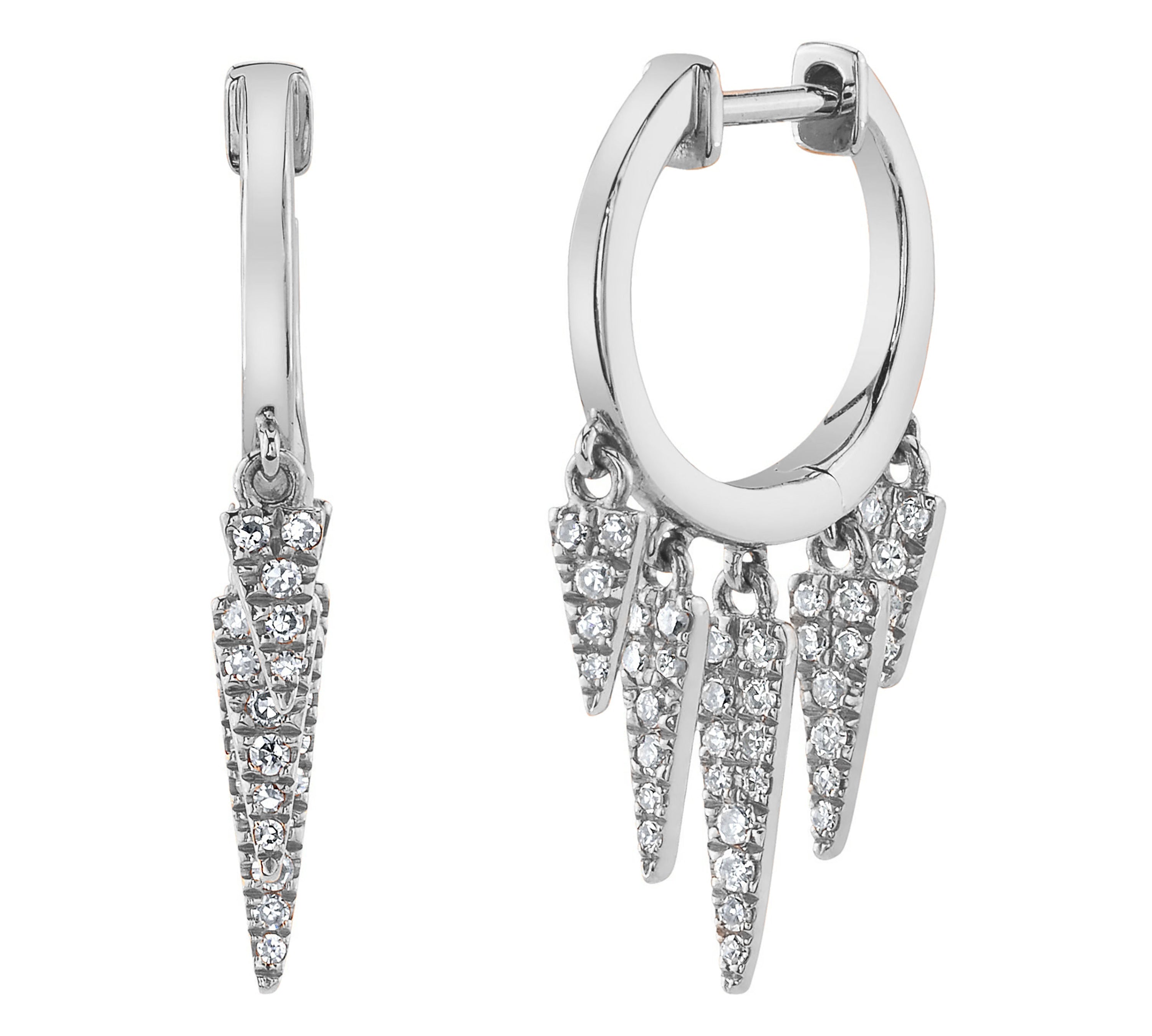 Five Diamond Fringe Drops Huggie Huggies Roseark Deux White Gold Pair 