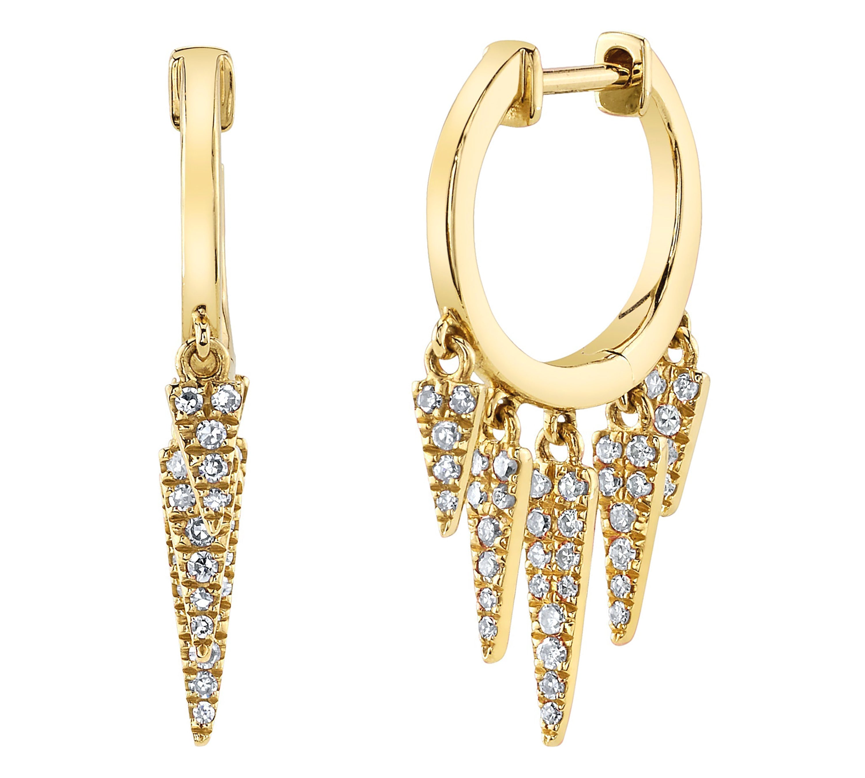 Five Diamond Fringe Drops Huggie Huggies Roseark Deux Yellow Gold Pair 