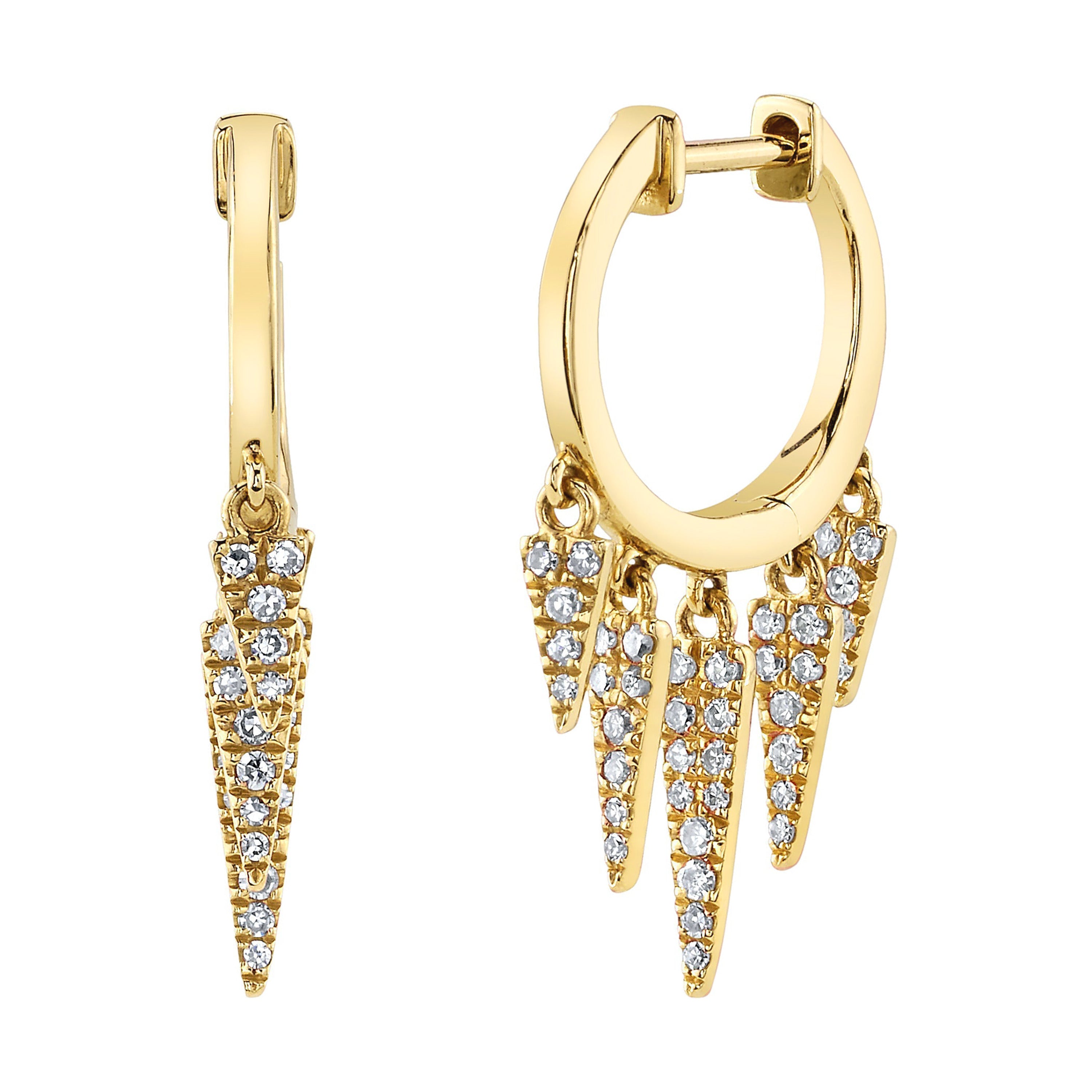 Five Diamond Fringe Drops Huggie Huggies Roseark Deux Yellow Gold Pair 