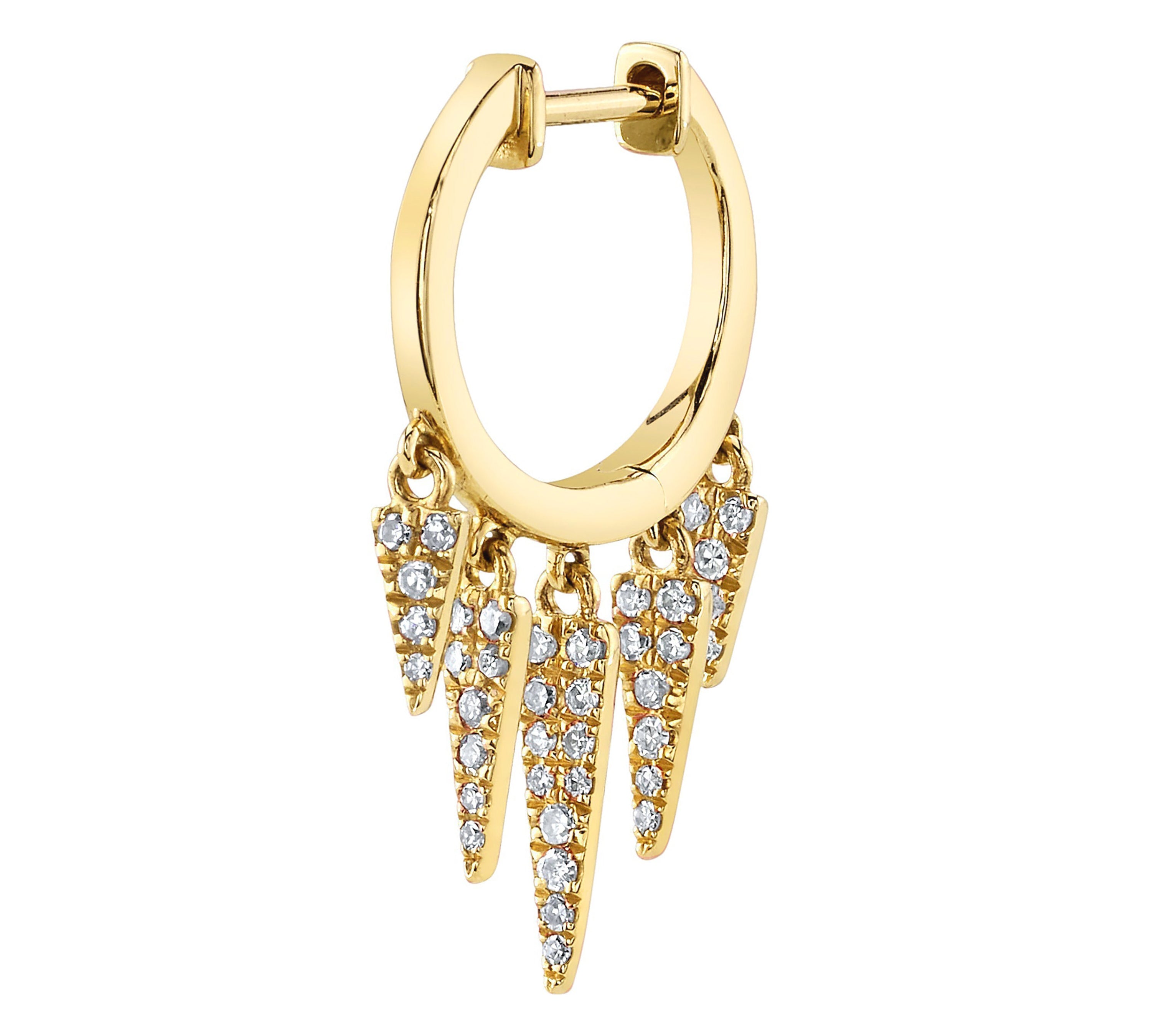 Five Diamond Fringe Drops Huggie Huggies Roseark Deux Yellow Gold Single 