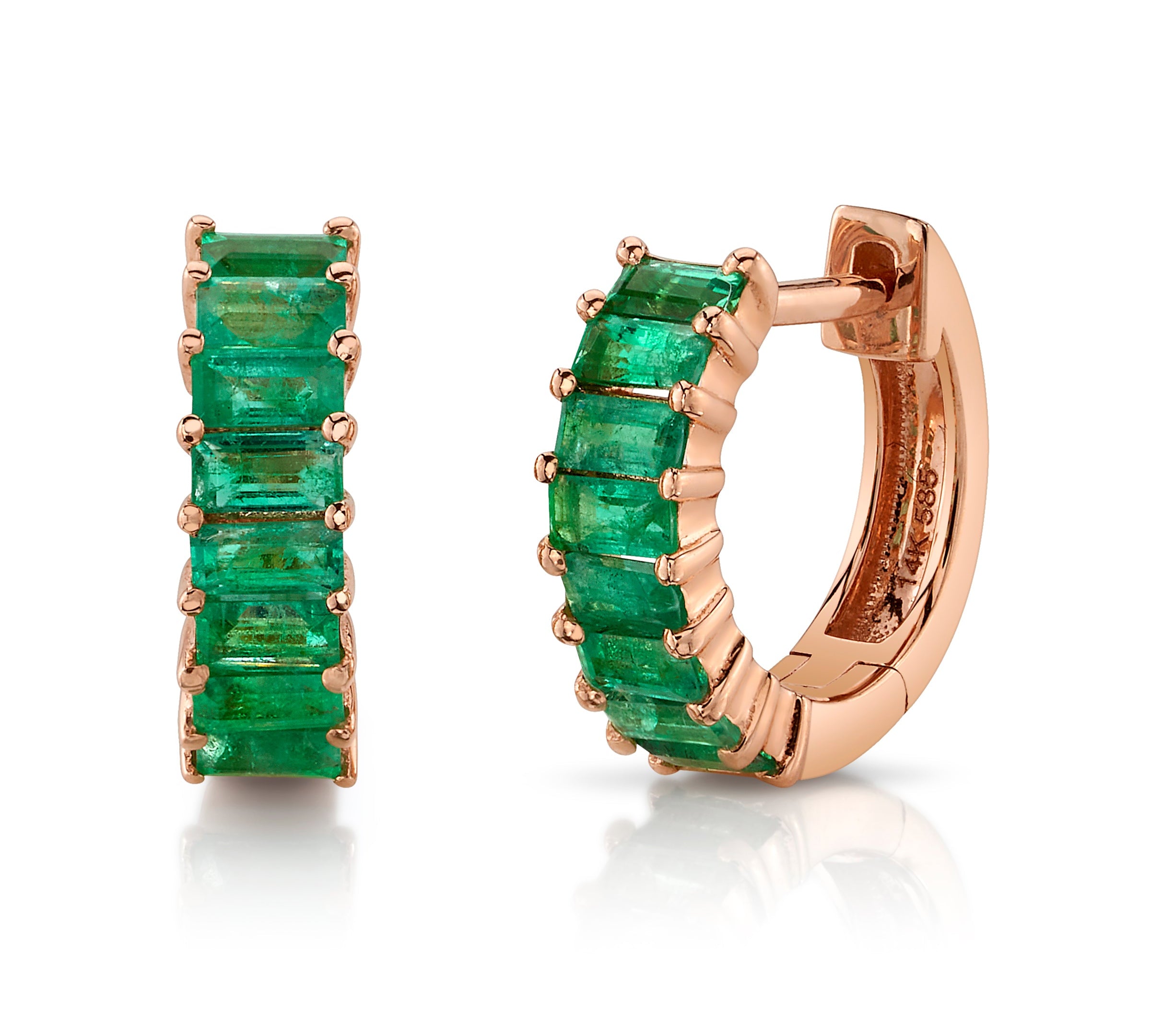 Baguette Stone Huggie Huggie Earrings Roseark Deux Pair RGold + Emerald 