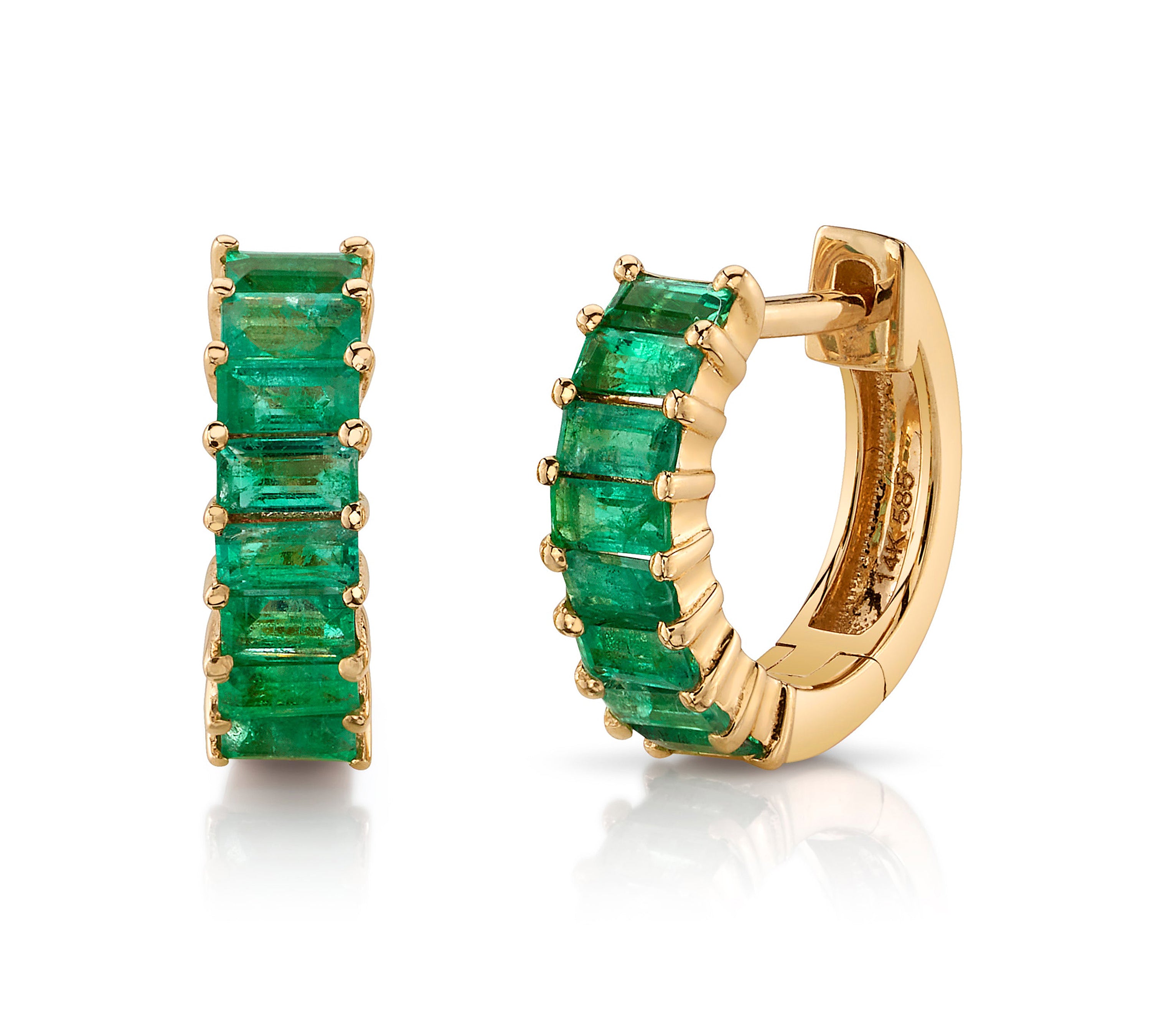 Baguette Stone Huggie Huggie Earrings Roseark Deux Pair YGold + Emerald 