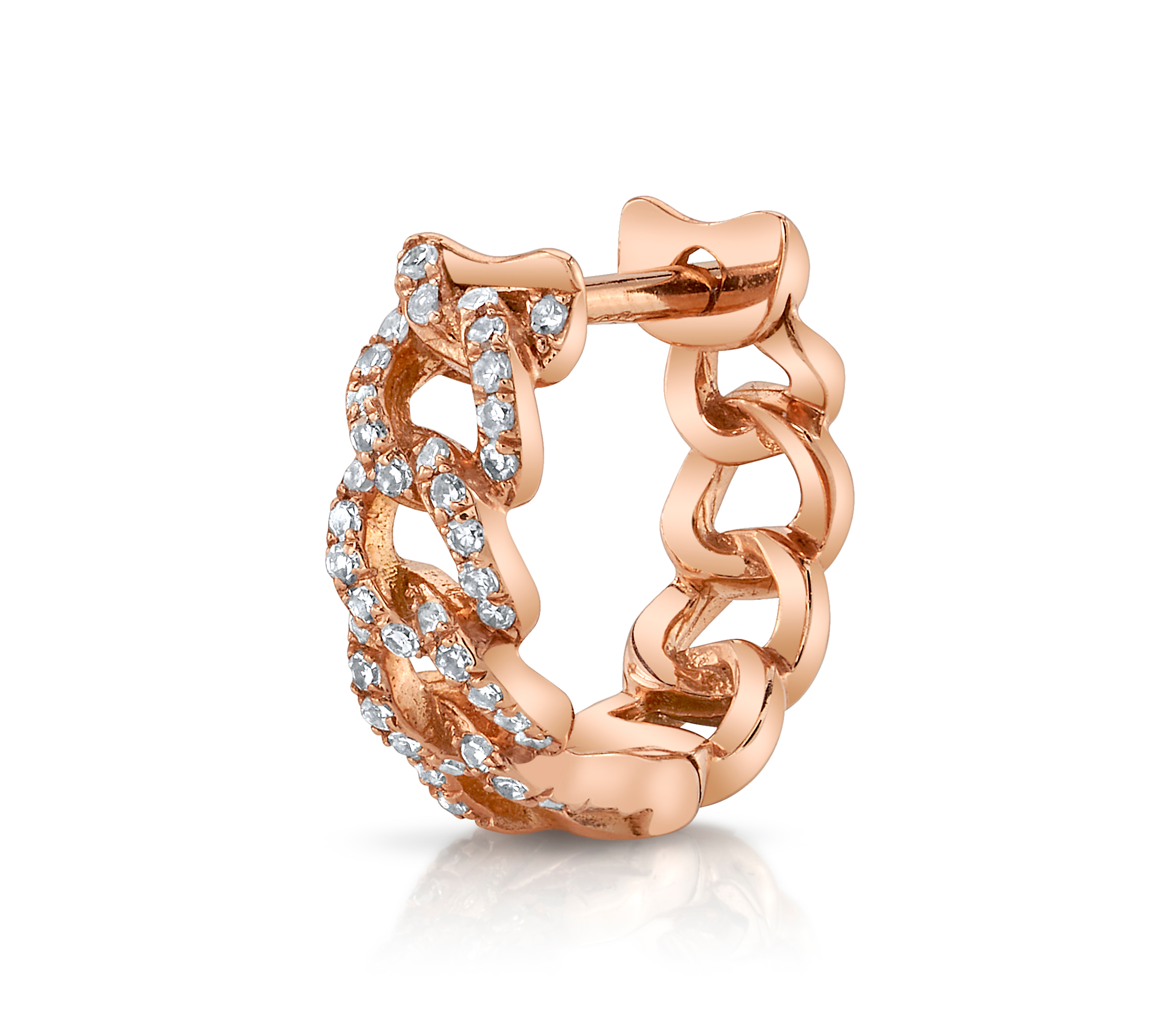 Diamond Chain Link Huggie Huggie Earrings Roseark Deux Rose Gold Single 