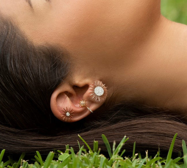 Soleil Burst Earrings with Diamonds Stud Earrings Falamank