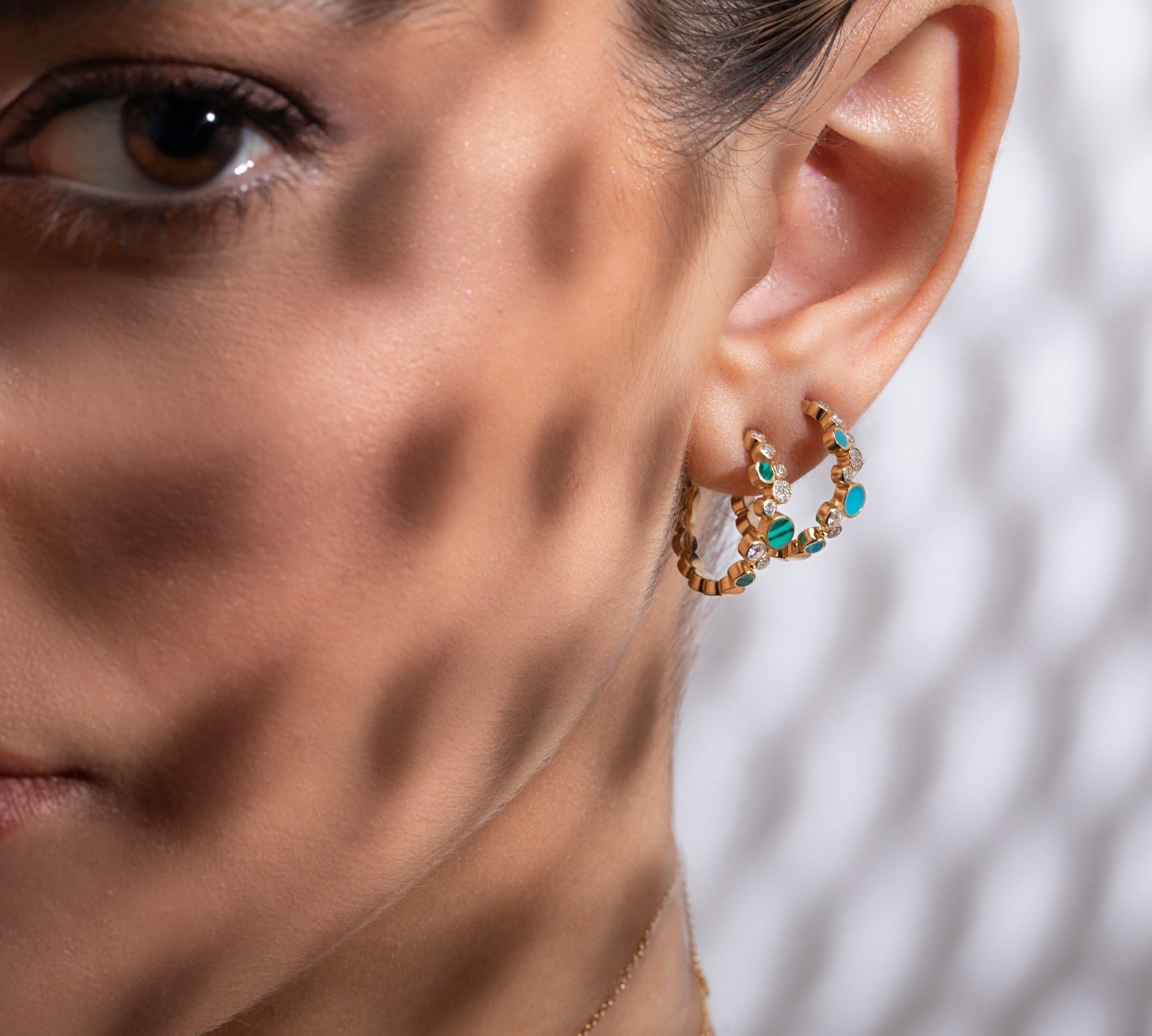 Diamond Bubbles Hoop Earrings with Malachite Hoop Earrings Falamank