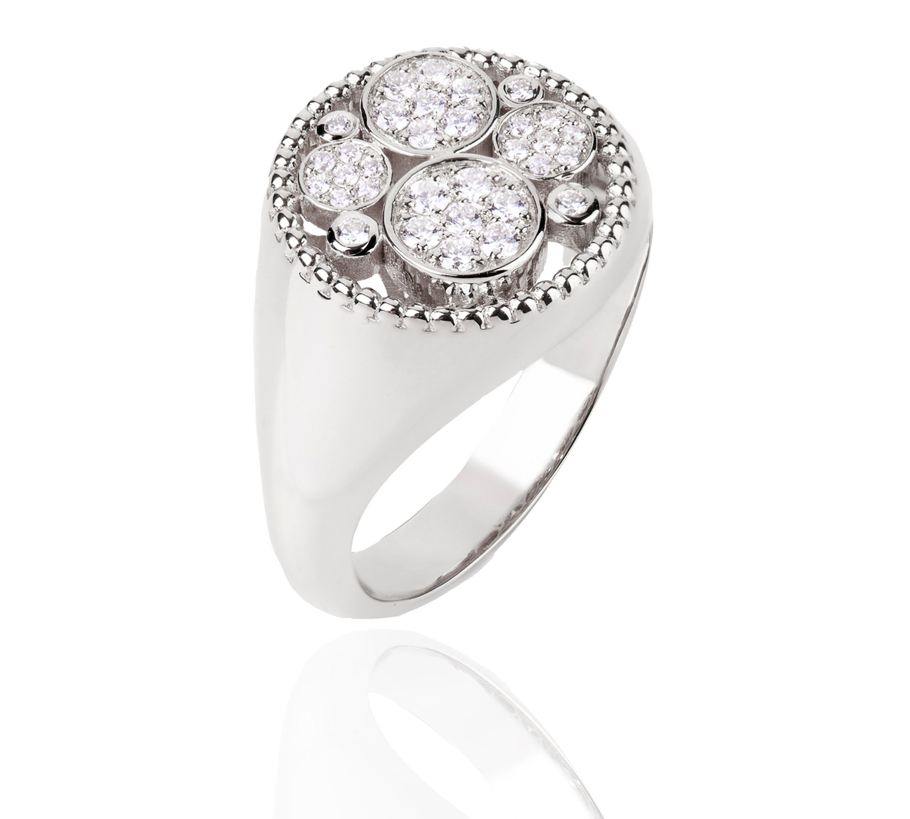 White Gold Bubbles Ring with Diamond, Small Cocktail Ring Falamank