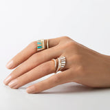 Turquoise Enamel Ethnic Ring with Diamonds Cocktail Falamank   