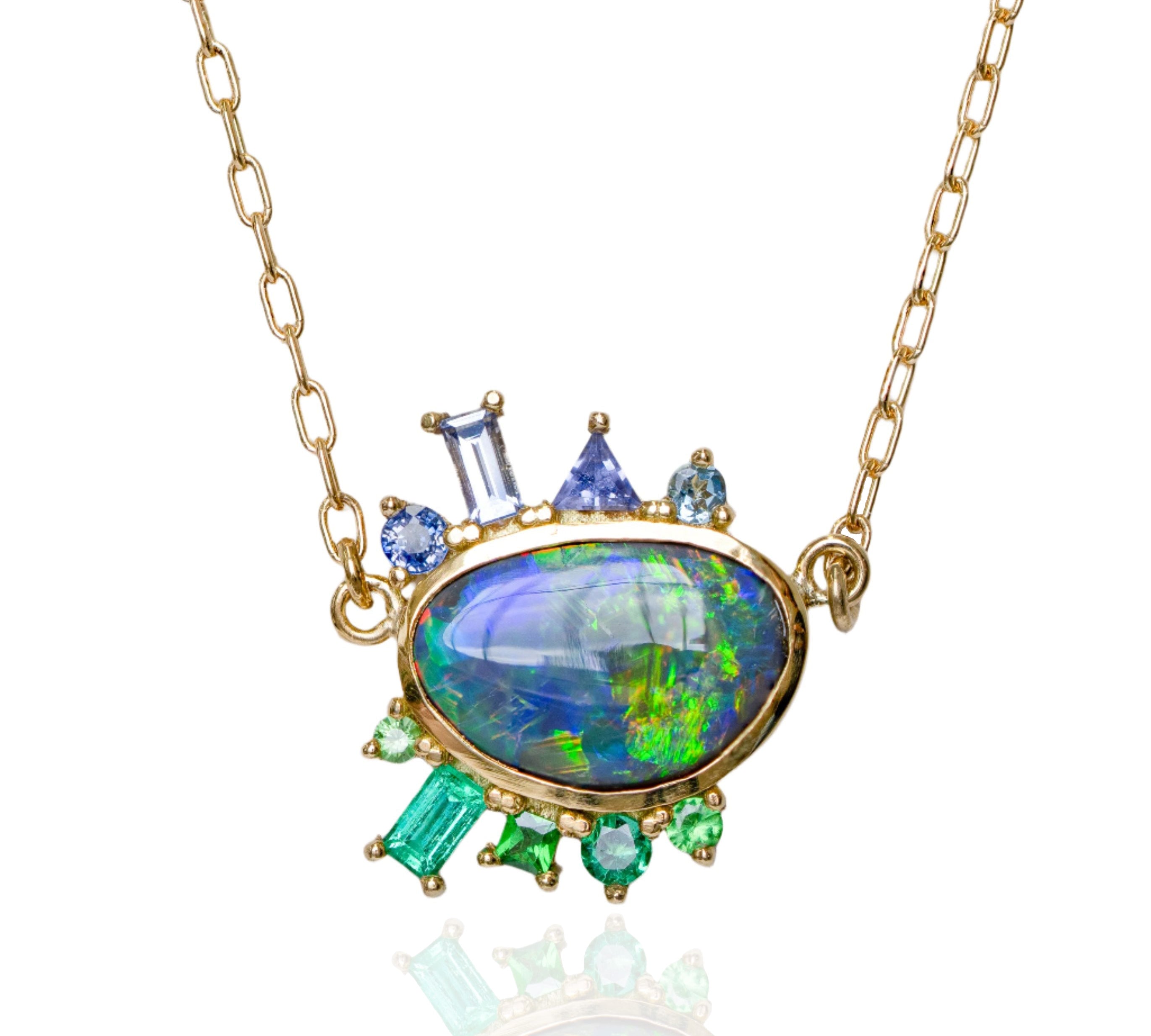 OOAK Black Opal Cluster Necklace Necklace Sarah Gardner Fine Jewelry   