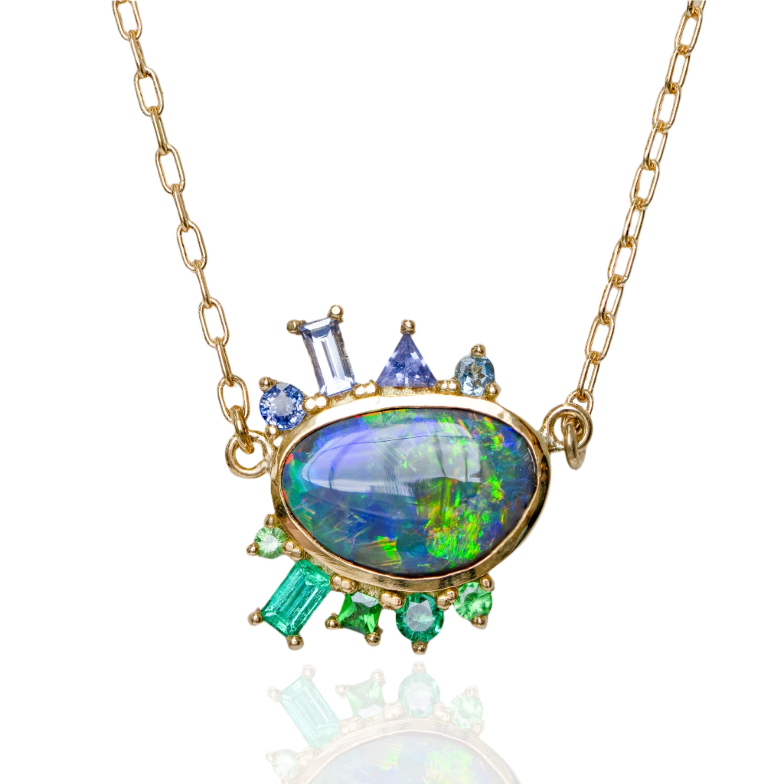 OOAK Black Opal Cluster Necklace Necklace Sarah Gardner Fine Jewelry   