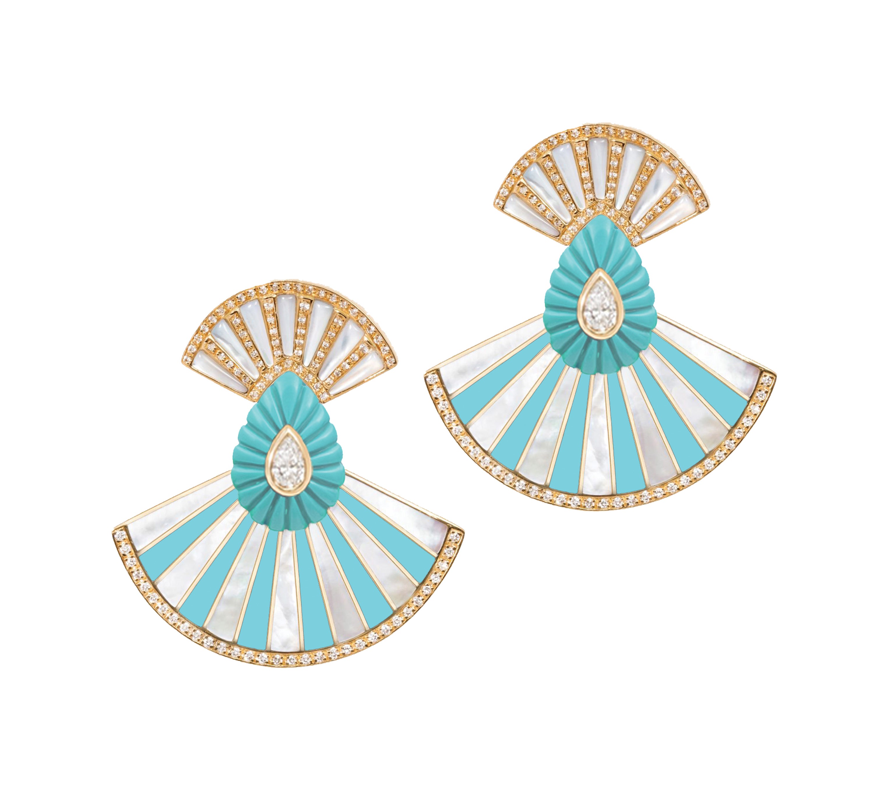 Statement Bond Street Fan Turq MOP Earrings Statement Earrings Latelier Nawbar