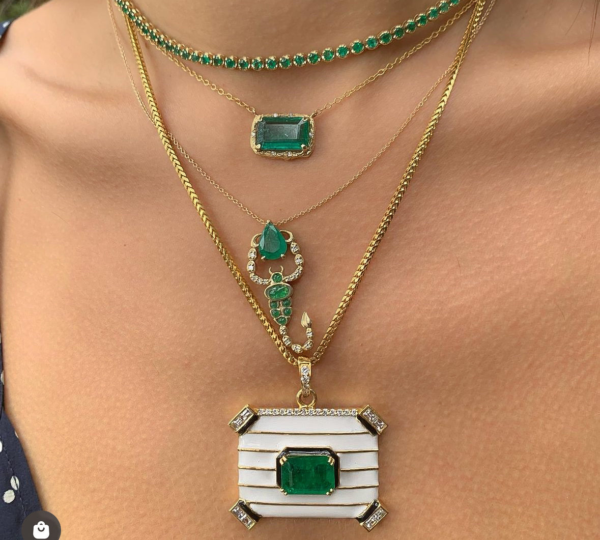 Emerald Enamel Tablet Pendant with Diamonds Charm Hanut Singh   