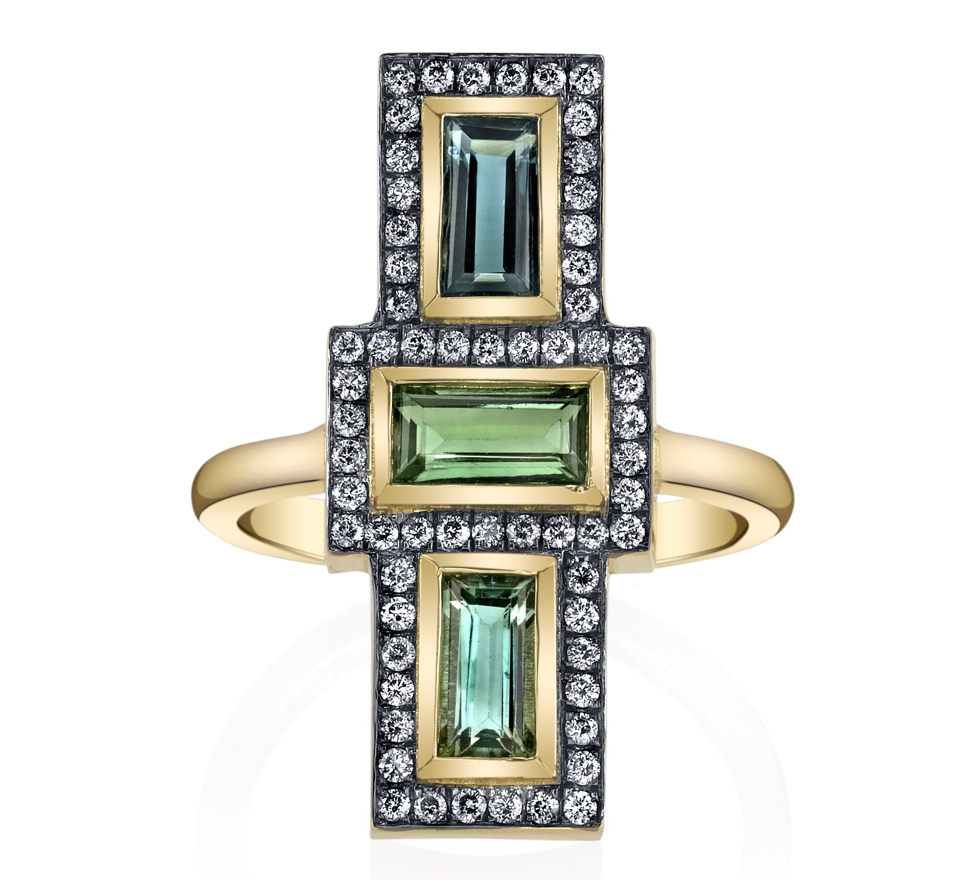 Tourmaline 3 Stack Ring Statement Ring Jill Hoffmeister Green Tourmaline YG