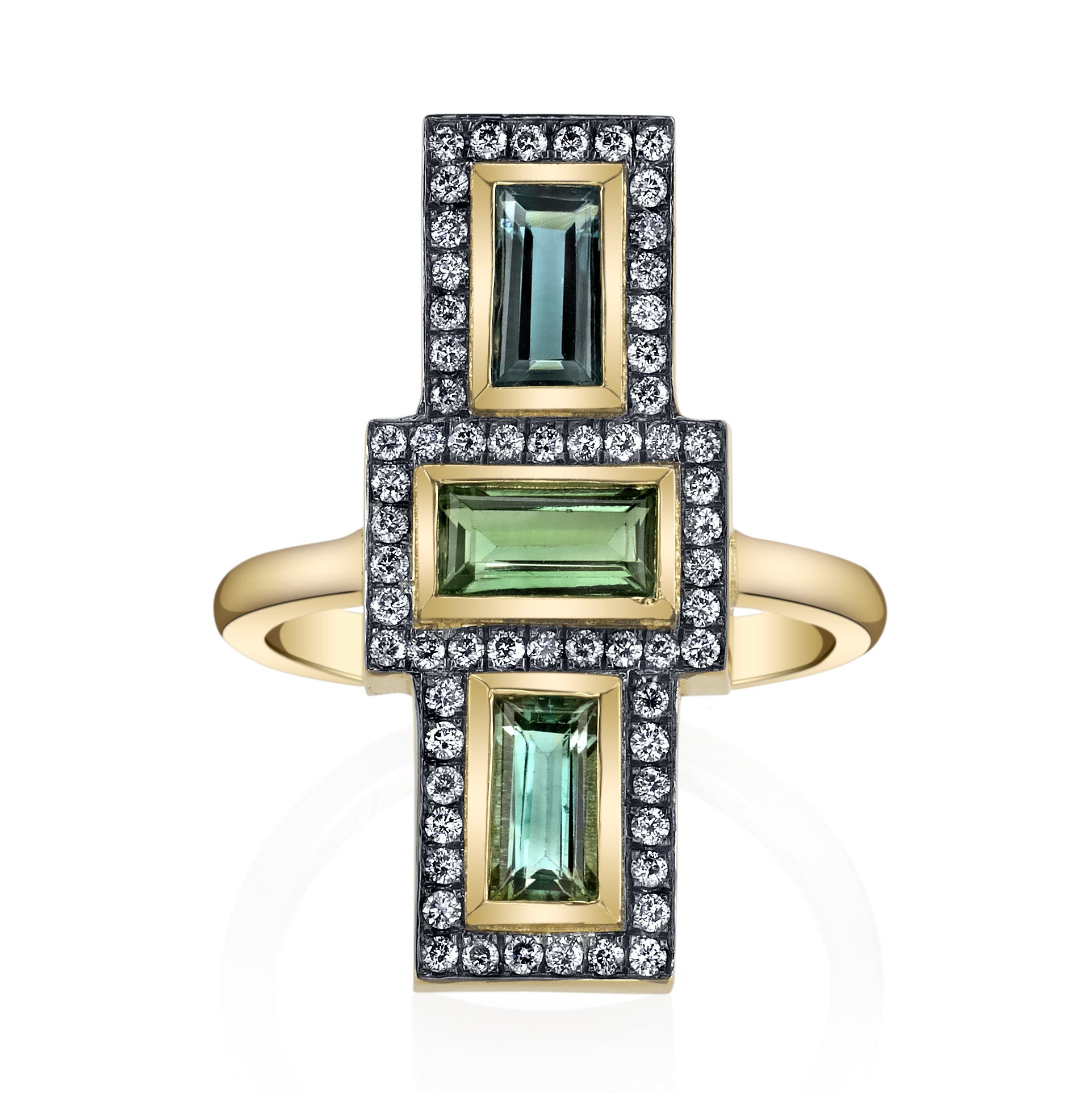 Tourmaline 3 Stack Ring Statement Ring Jill Hoffmeister Green Tourmaline YG