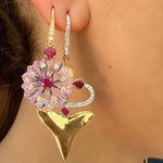 Lavender Crystal Flower Earrings Drop Hanut Singh   