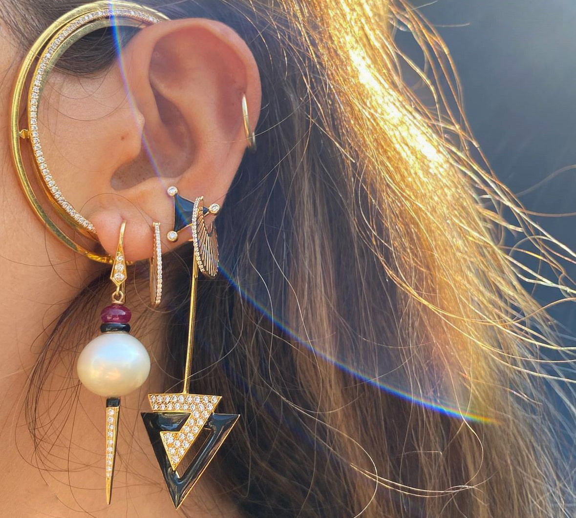 Jazzy Diamond Triangle Earrings Drop Hanut Singh   