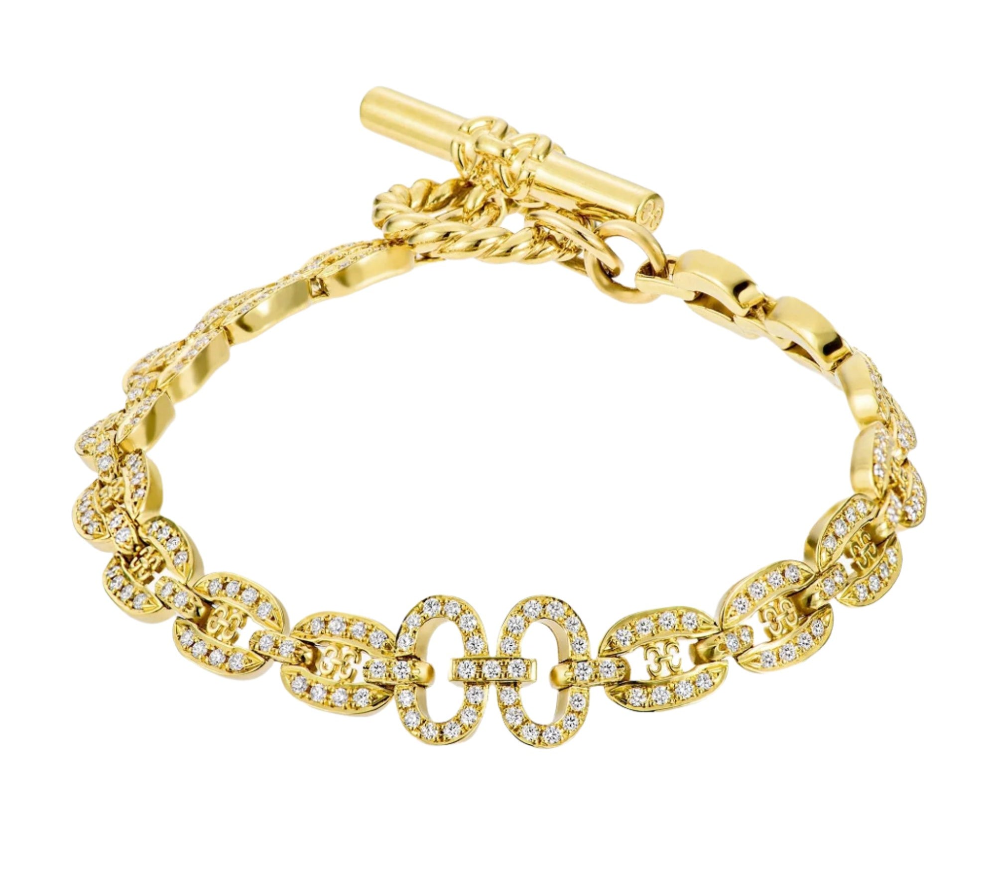 Links Chain Bracelet with Diamonds, Yellow Gold Chain Bracelet KIMITAKE