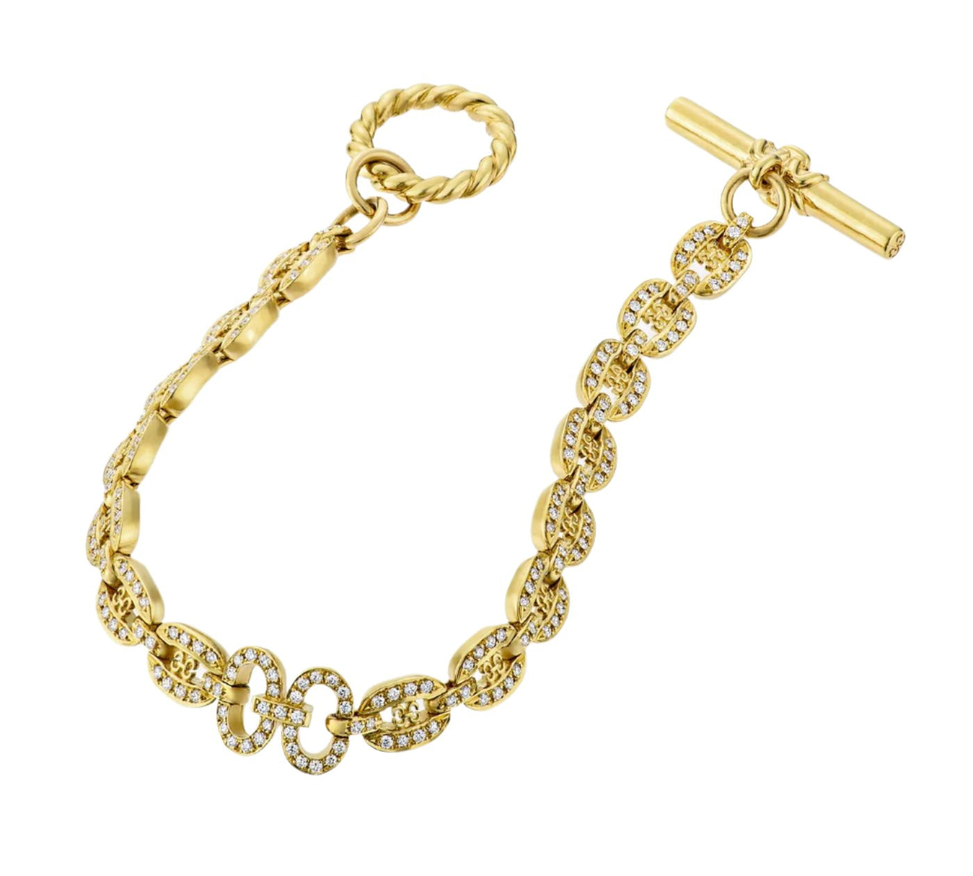 Links Chain Bracelet with Diamonds, Yellow Gold Chain Bracelet KIMITAKE