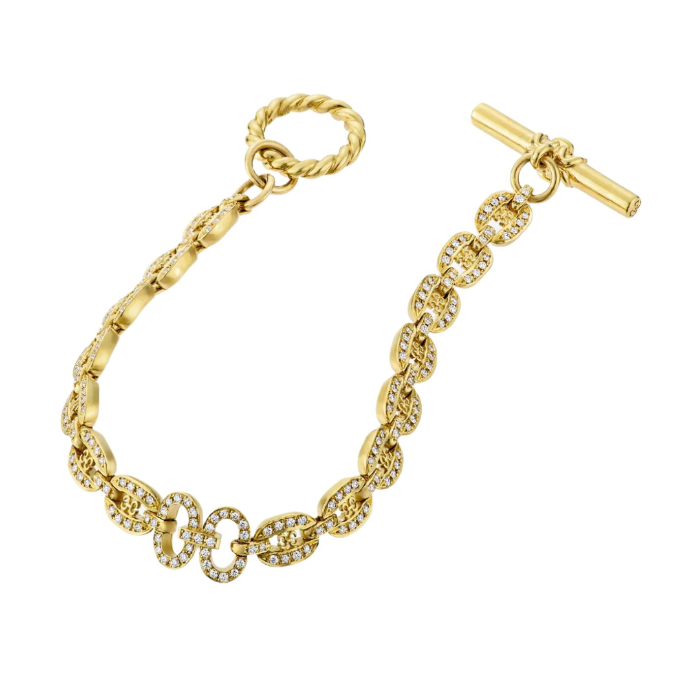 Links Chain Bracelet with Diamonds, Yellow Gold Chain Bracelet KIMITAKE