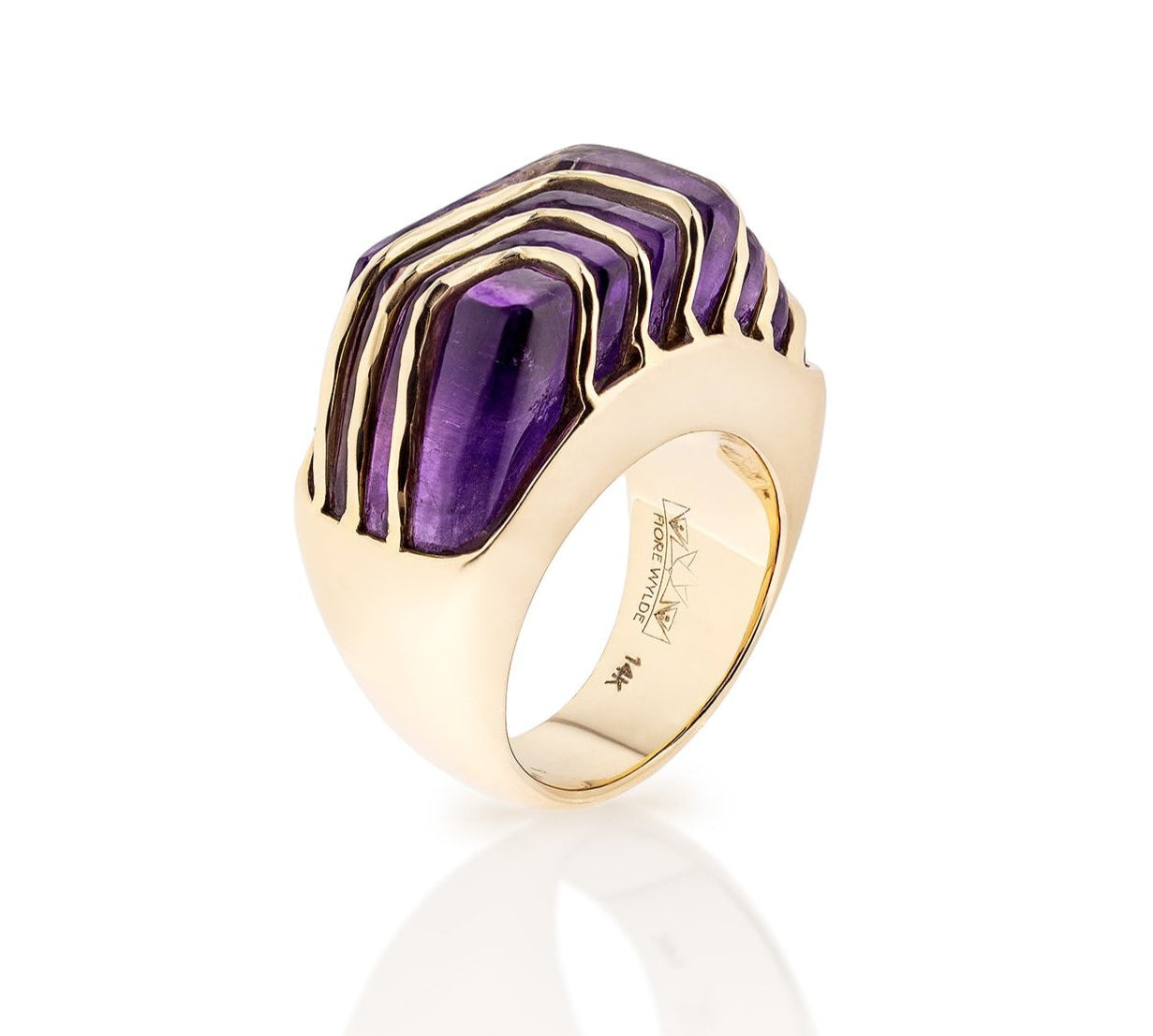 Amethyst Carved Rainbow Ring Statement Fiore Wylde 6  