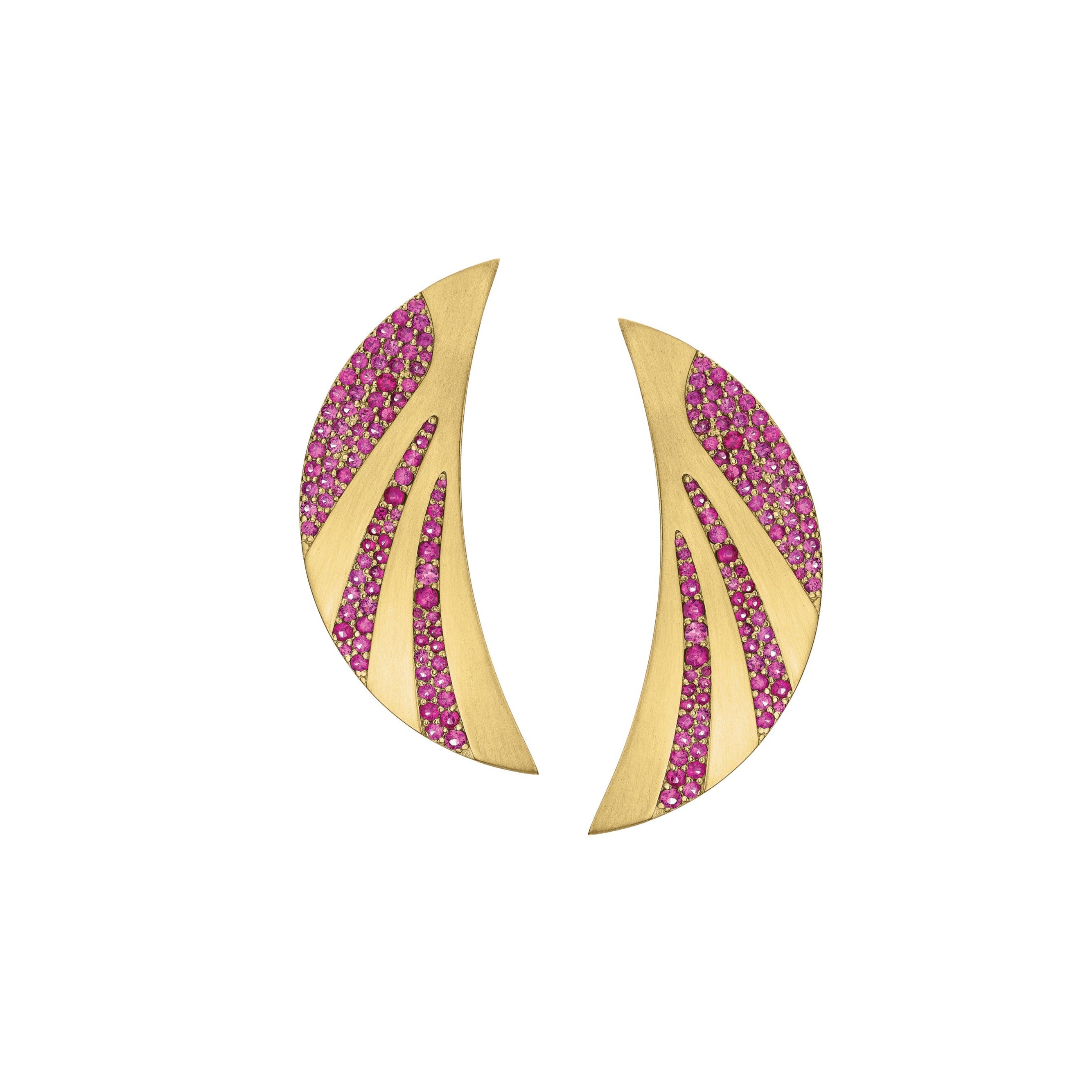 Pink Sapphire Crescent Moon Earrings Statement Tracee Nichols   