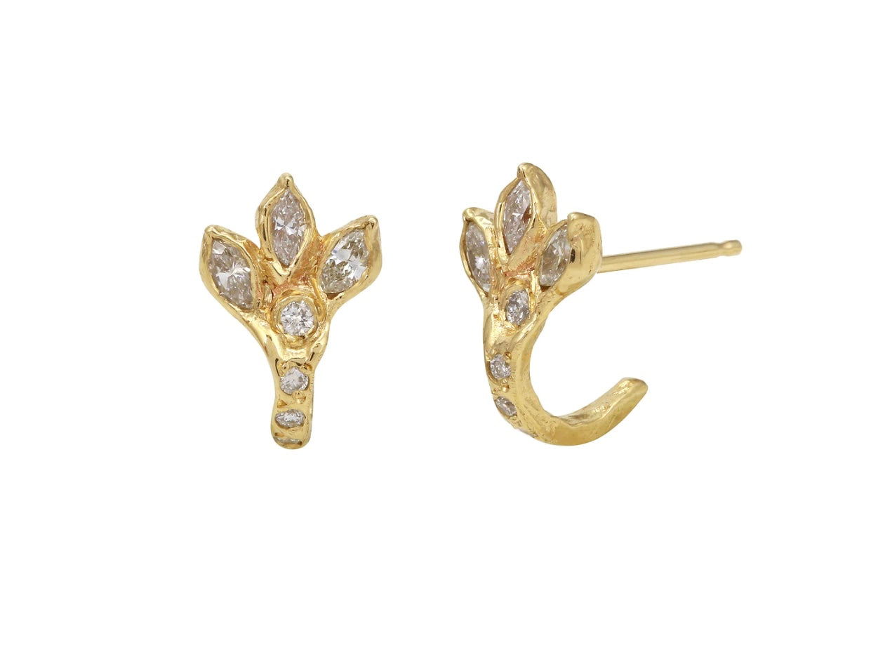 Dragon Claw Diamond Pave Hoop Stud Stud Earrings Jaine K Designs Yellow Gold  