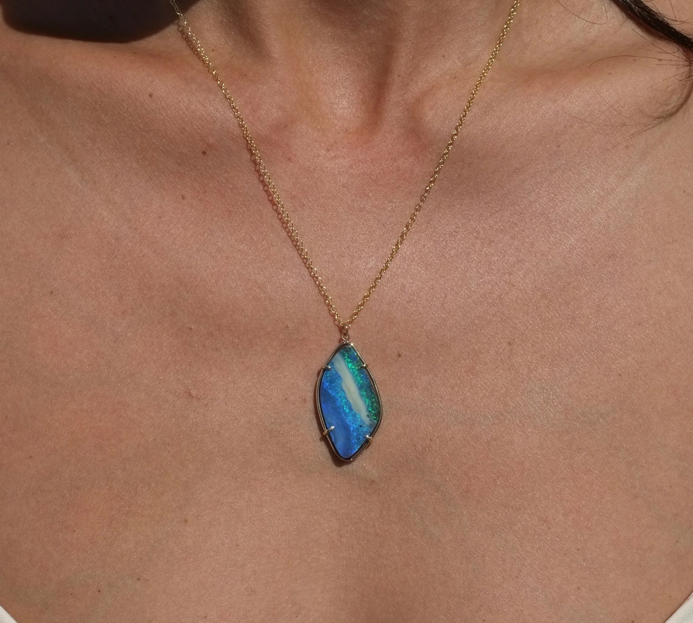 Blue Storm Opal Necklace Pendant Necklace Elisabeth Bell Jewelry