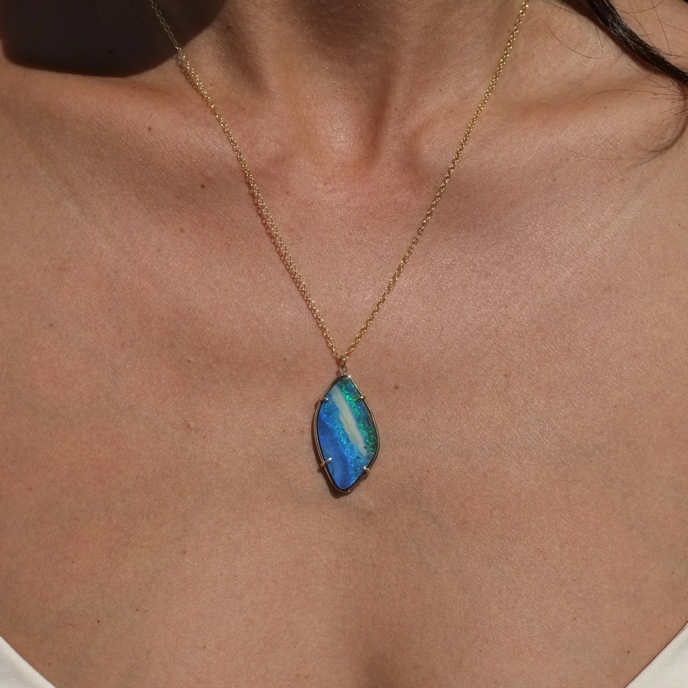 Blue Storm Opal Necklace Pendant Necklace Elisabeth Bell Jewelry