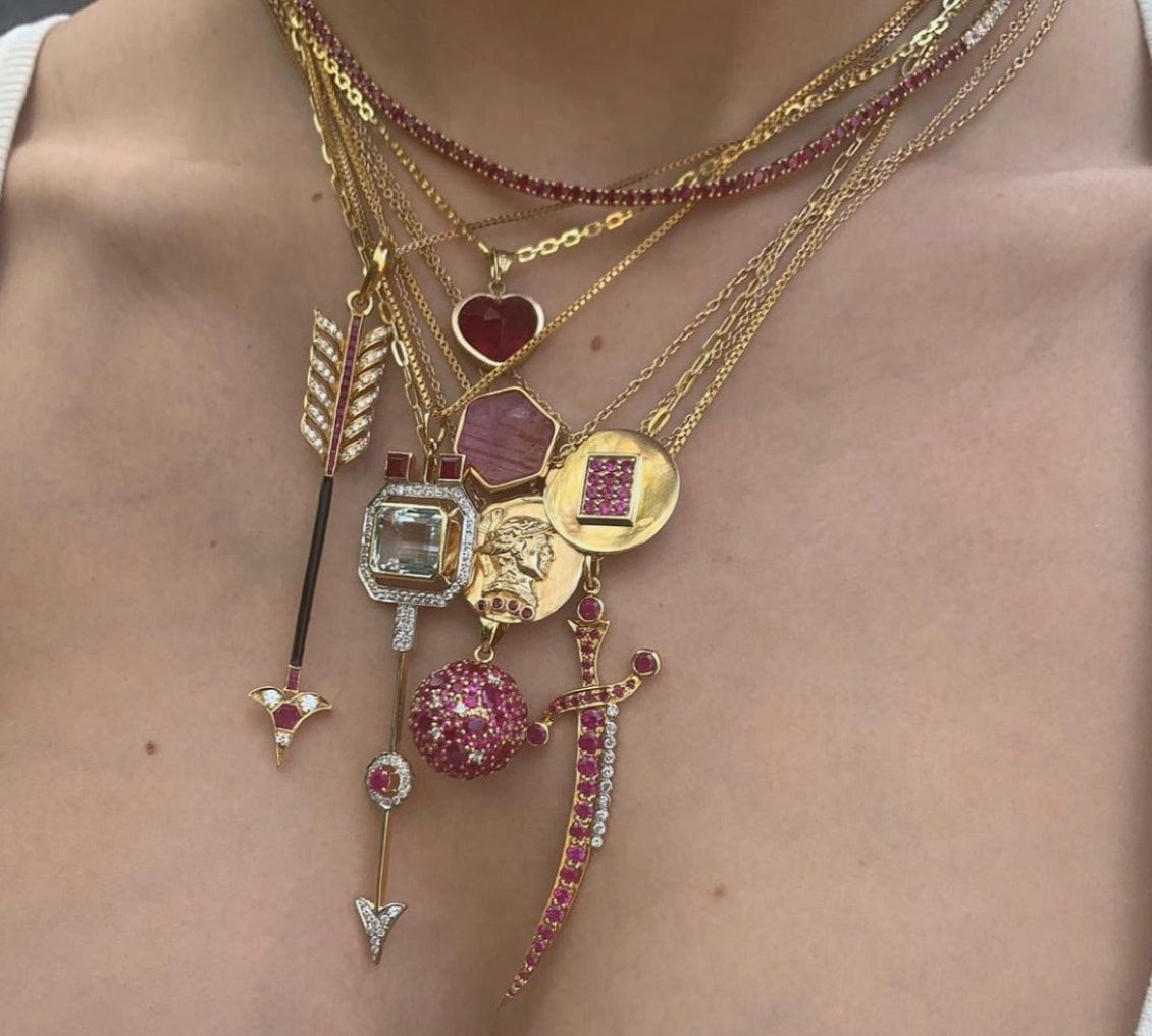 Aquamarine Ruby Arrow Pendant Necklace Pendant Hanut Singh   