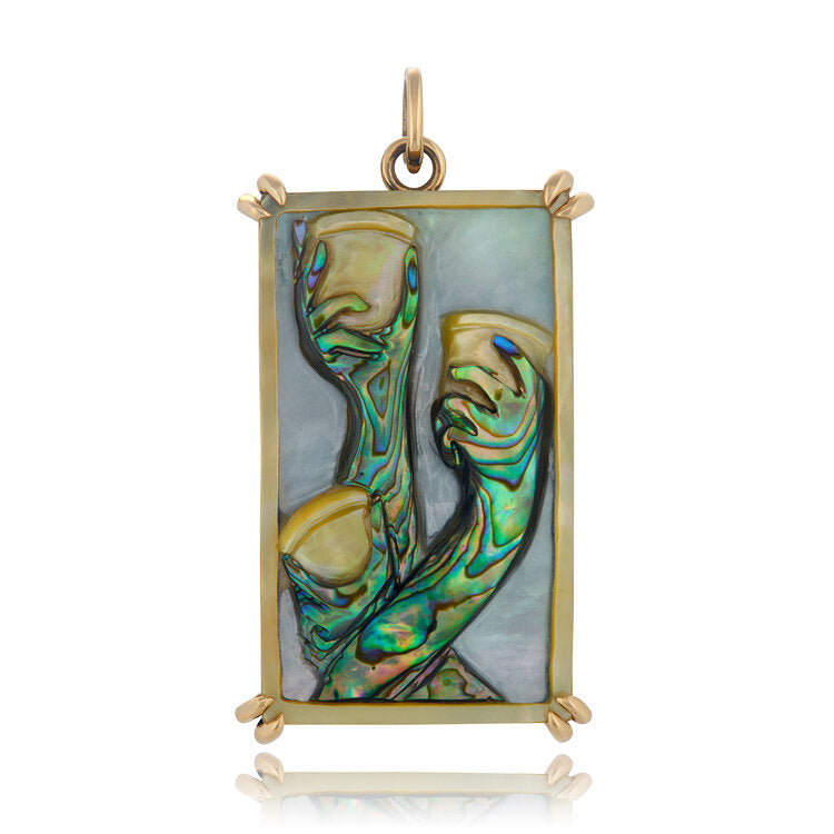 Hand Carved Three of Cups Tarot Charm Charm Maura Green 14k Yellow Gold  