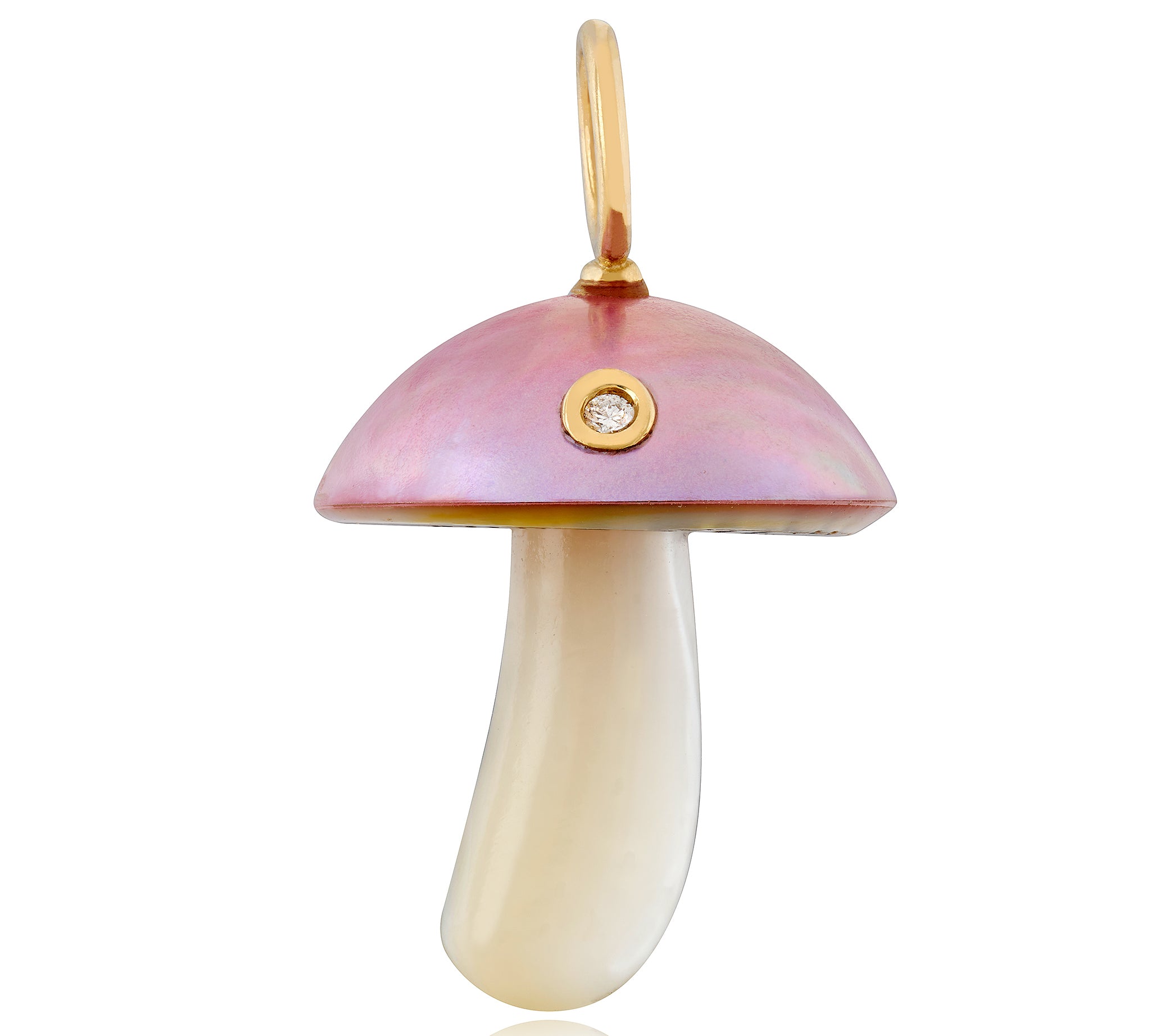 Pink Mabe Pearl Mushroom Charm with Diamond Charm Maura Green