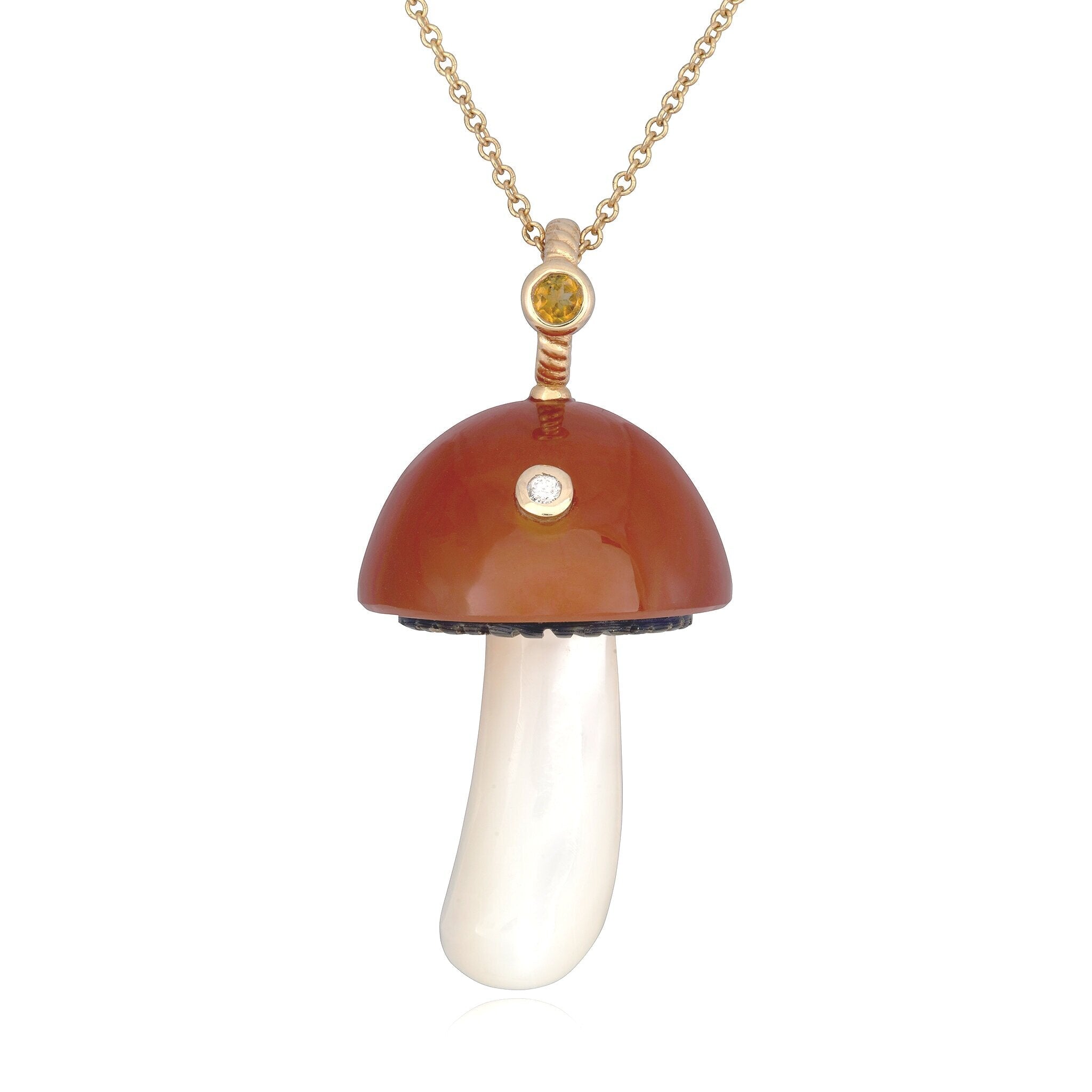 Chalcedony Mushroom with Bezel Stones Charm Maura Green   