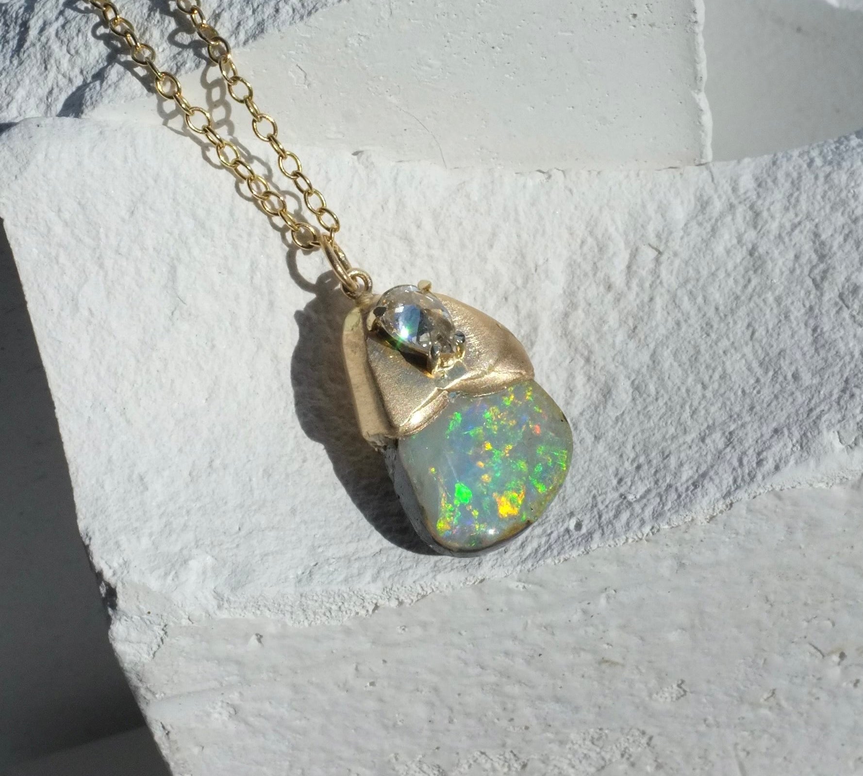Melted Opal Necklace Pendant Elisabeth Bell Jewelry   