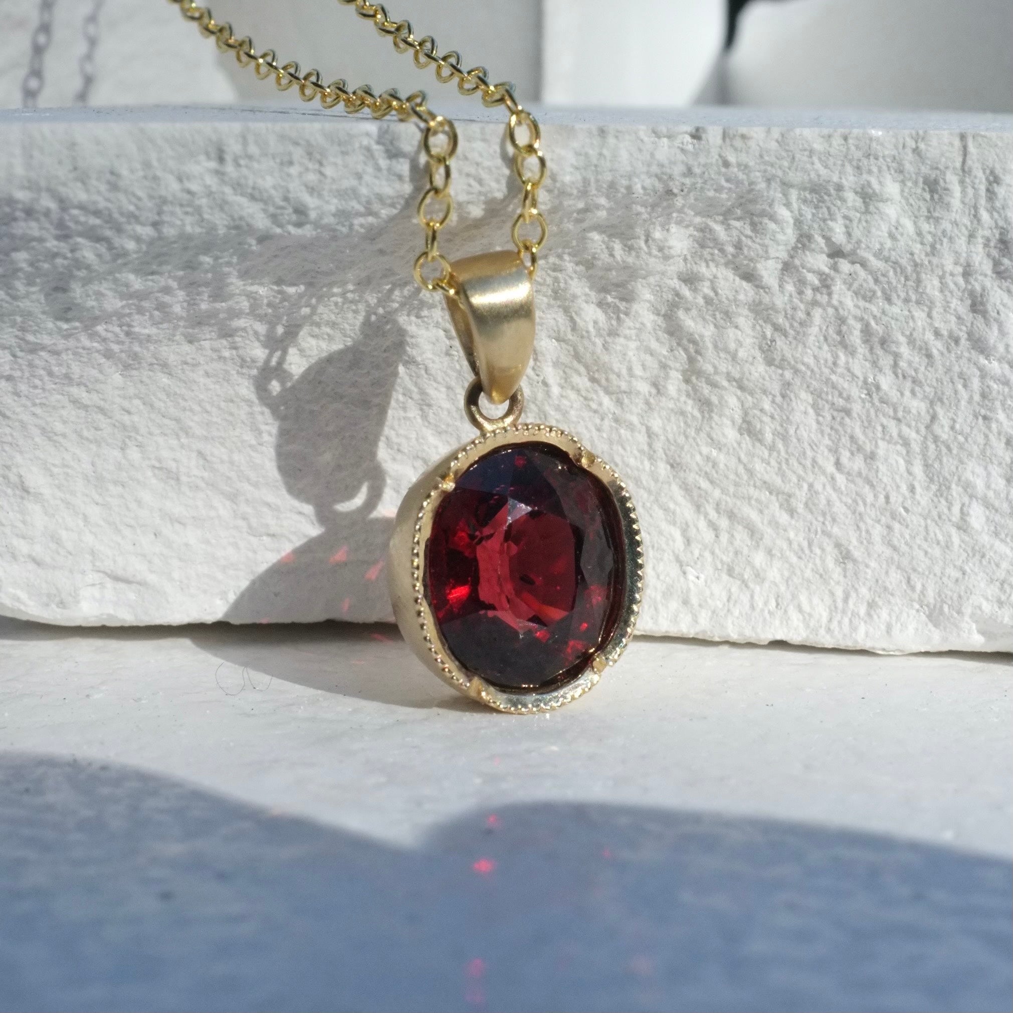 Garnet Drop Necklace Pendant Elisabeth Bell Jewelry   