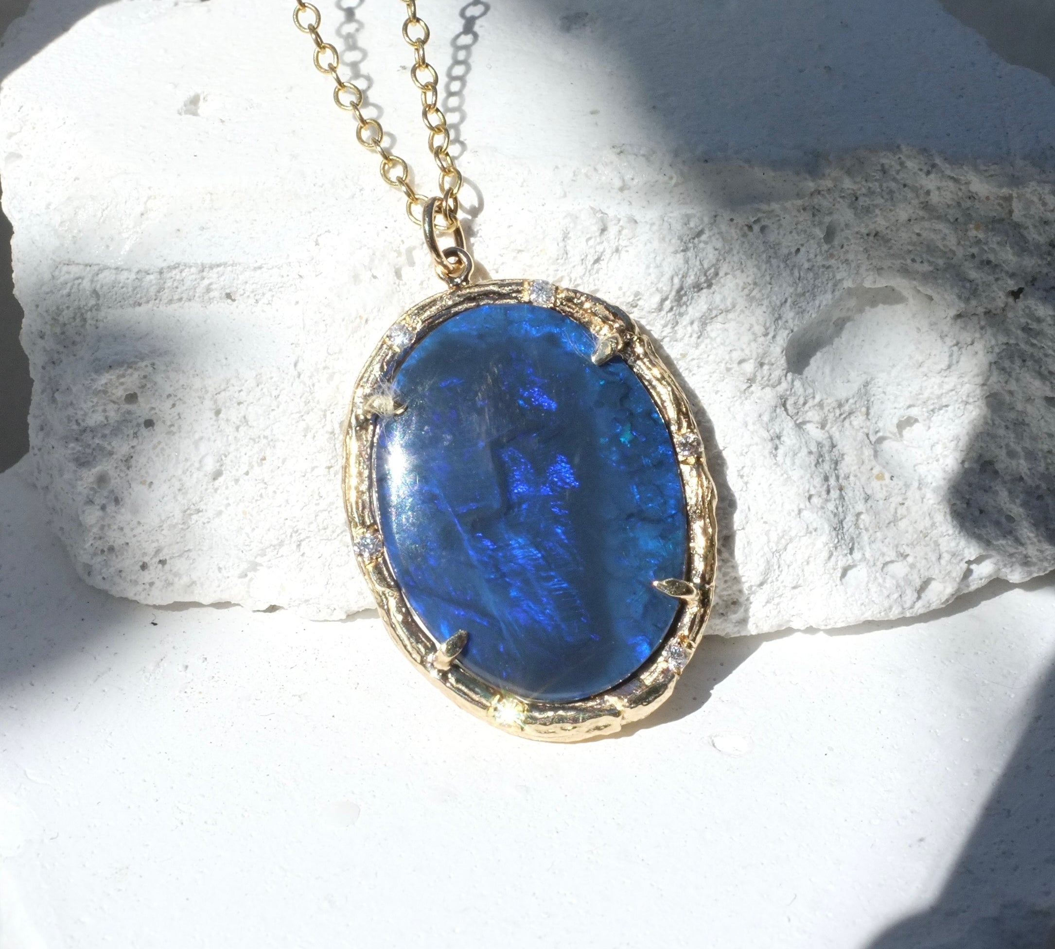 Mythical Blue Opal Necklace Pendant Elisabeth Bell Jewelry   