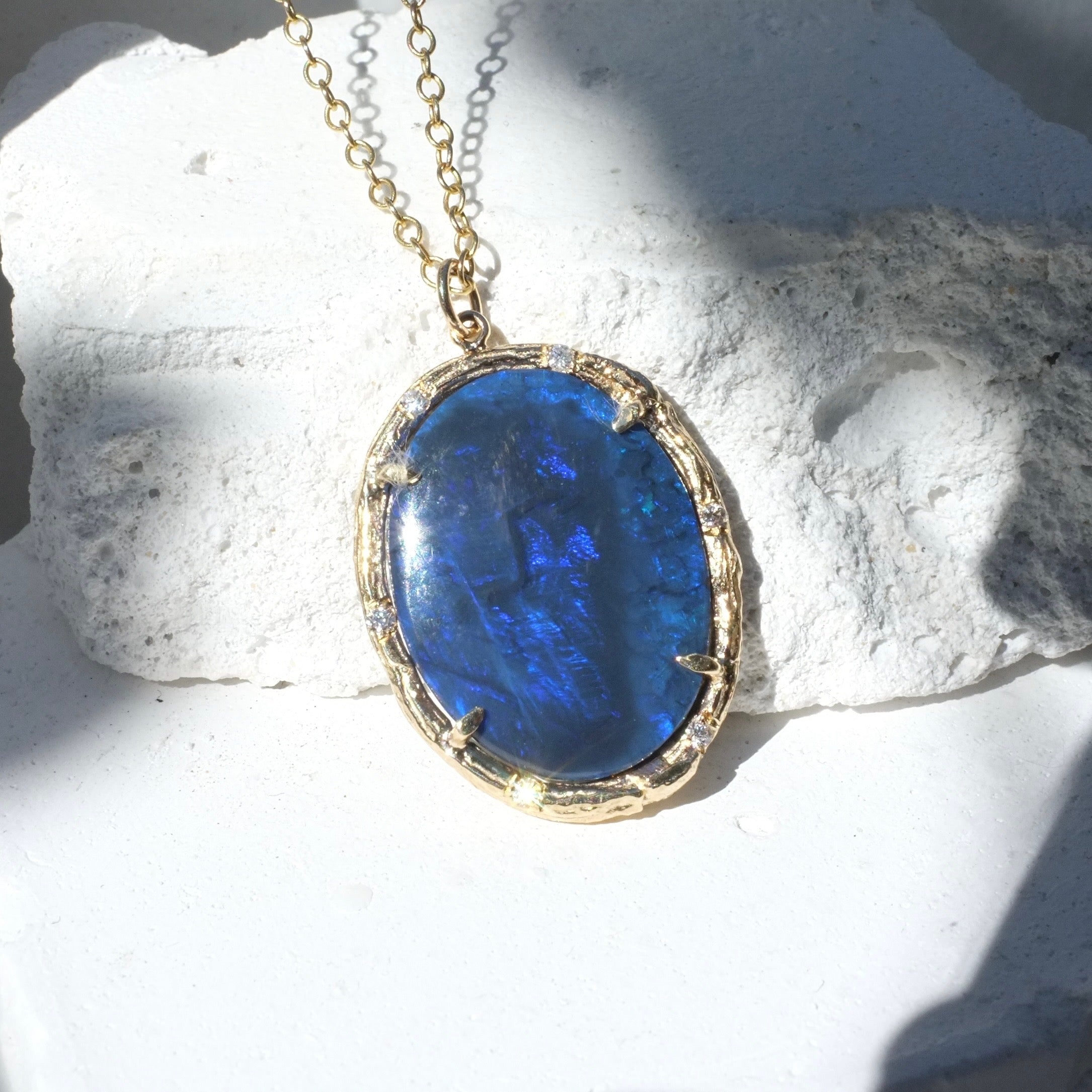 Mythical Blue Opal Necklace Pendant Elisabeth Bell Jewelry   